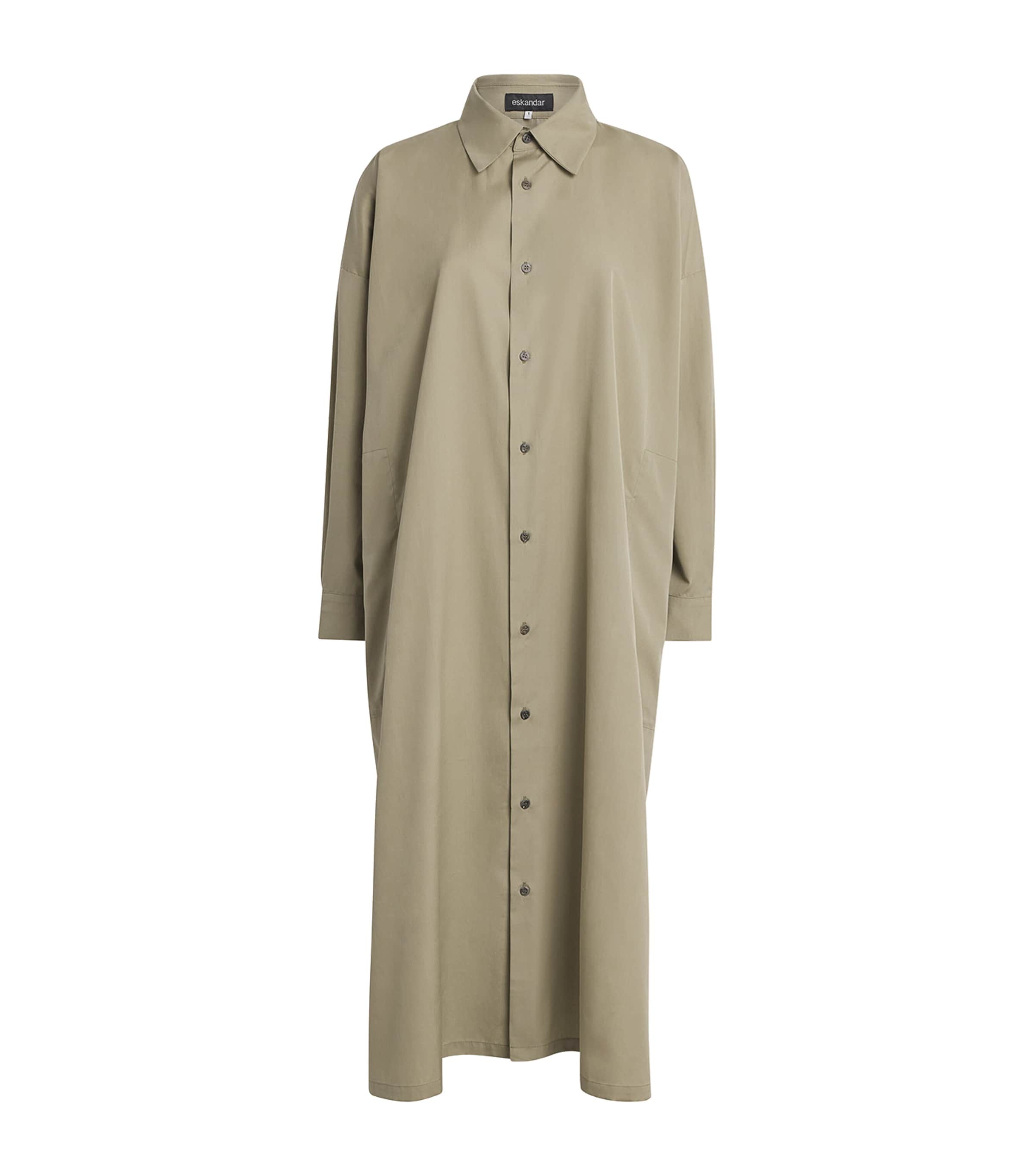 Eskandar Cotton Poplin Midi Shirt Dress In Green