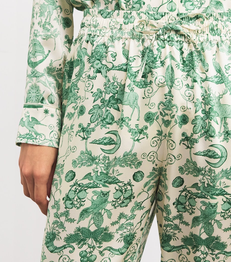 Silk Menagerie Print Pyjama Set HARRODS GREEN Image 6