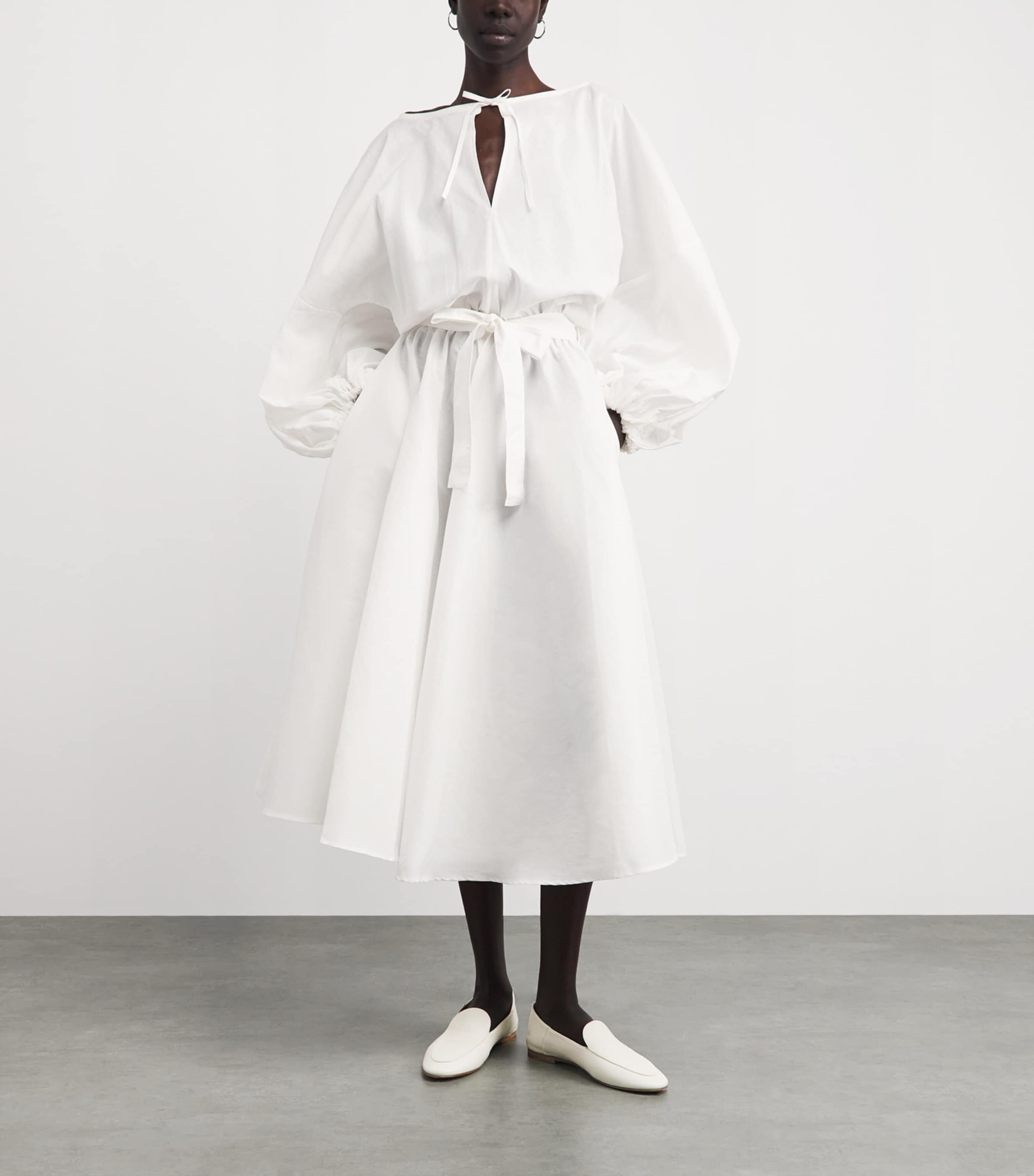 Palmer//Harding Womens Sonnet Midi Dress White Linen Blend Image 2
