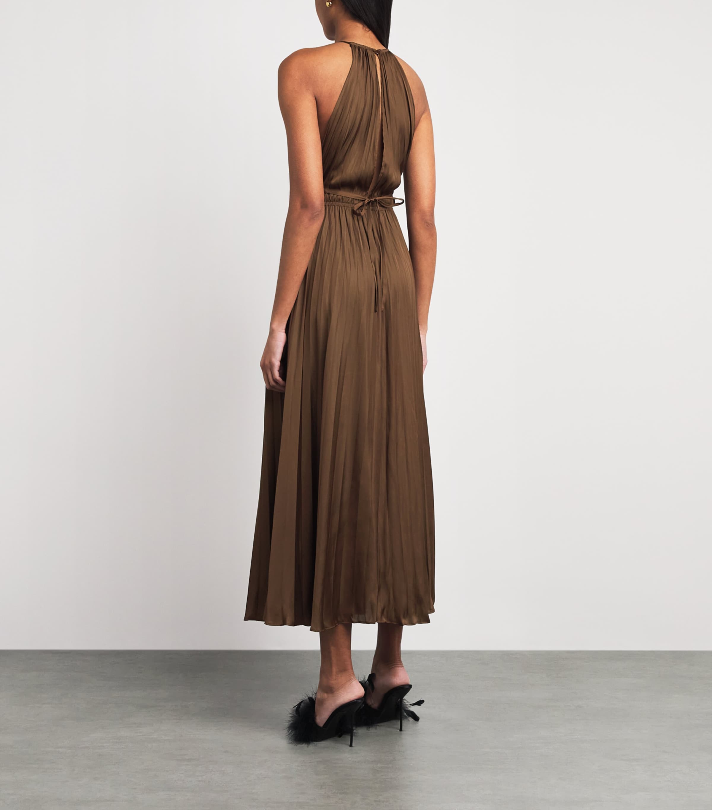 Maje Womens Satin Pleated Maxi Dress Brown Image 4