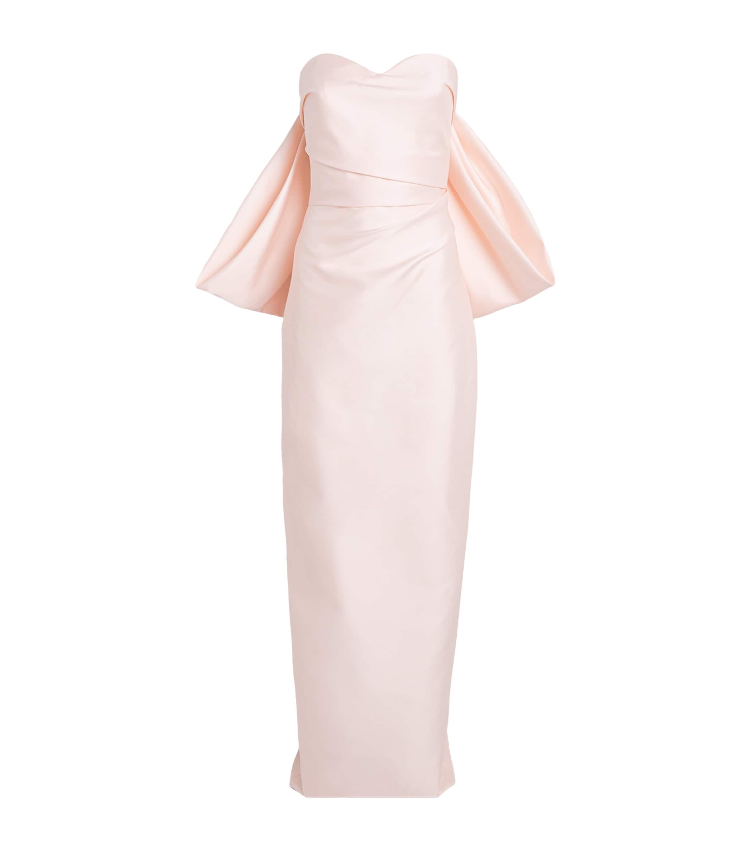 Monique Lhuillier Silk Back-bow Column Gown In White