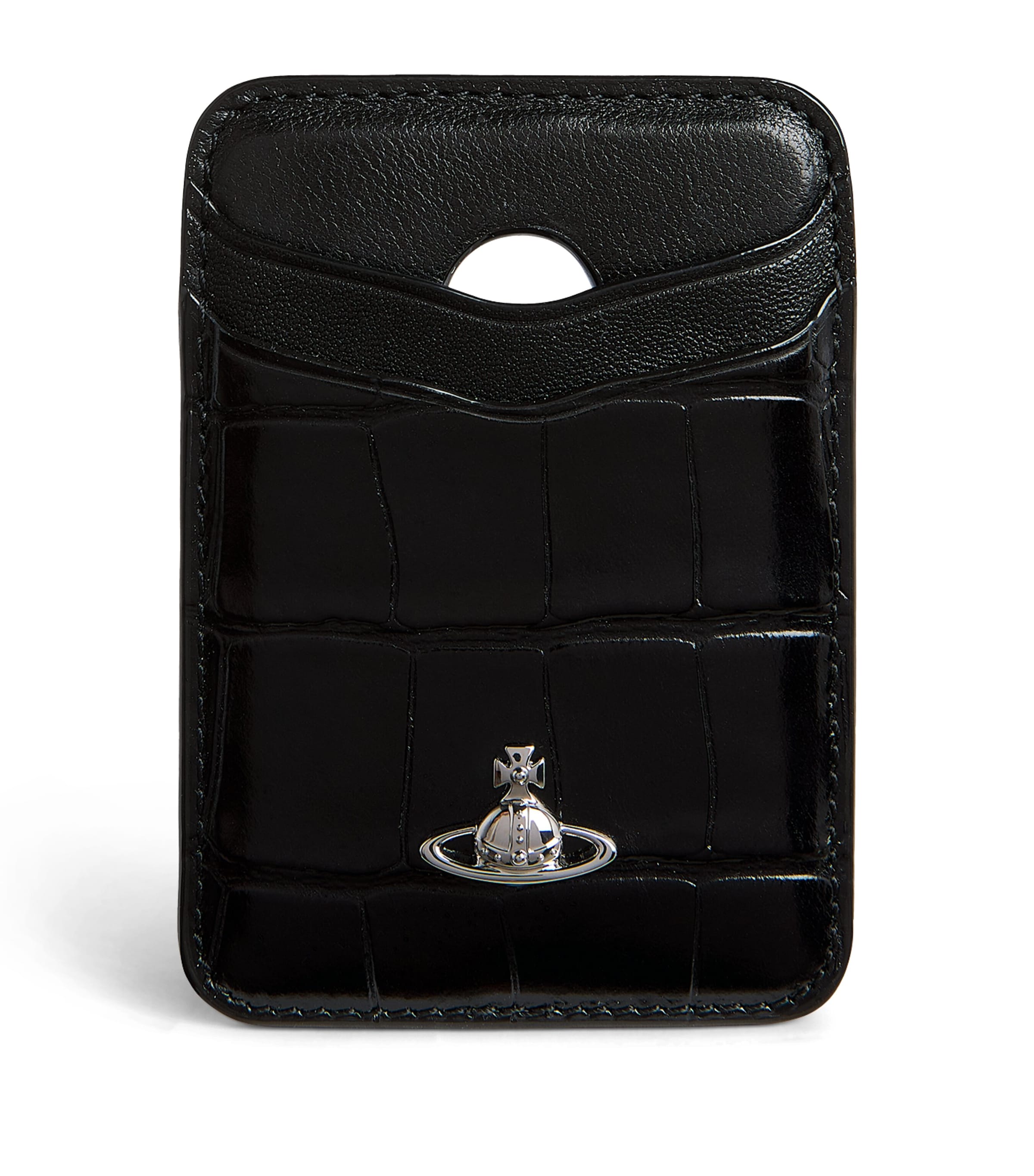 Vivienne Westwood Croc-Embossed Orb Magnetic Card Holder Black Image 1