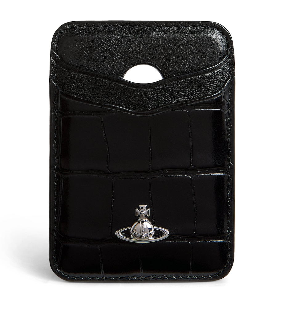 Vivienne Westwood Croc-Embossed Orb Magnetic Card Holder Black Image 1