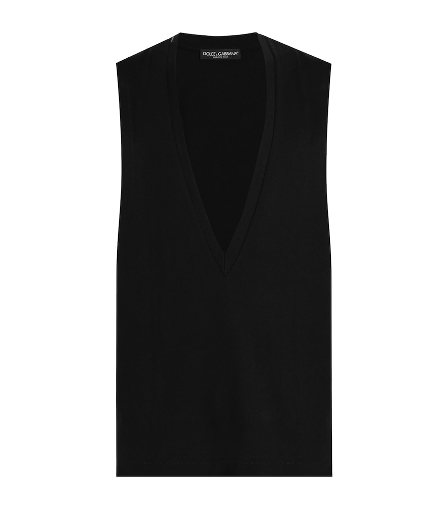 Cotton V-Neck Tank Top N0000-BLACK Image 1