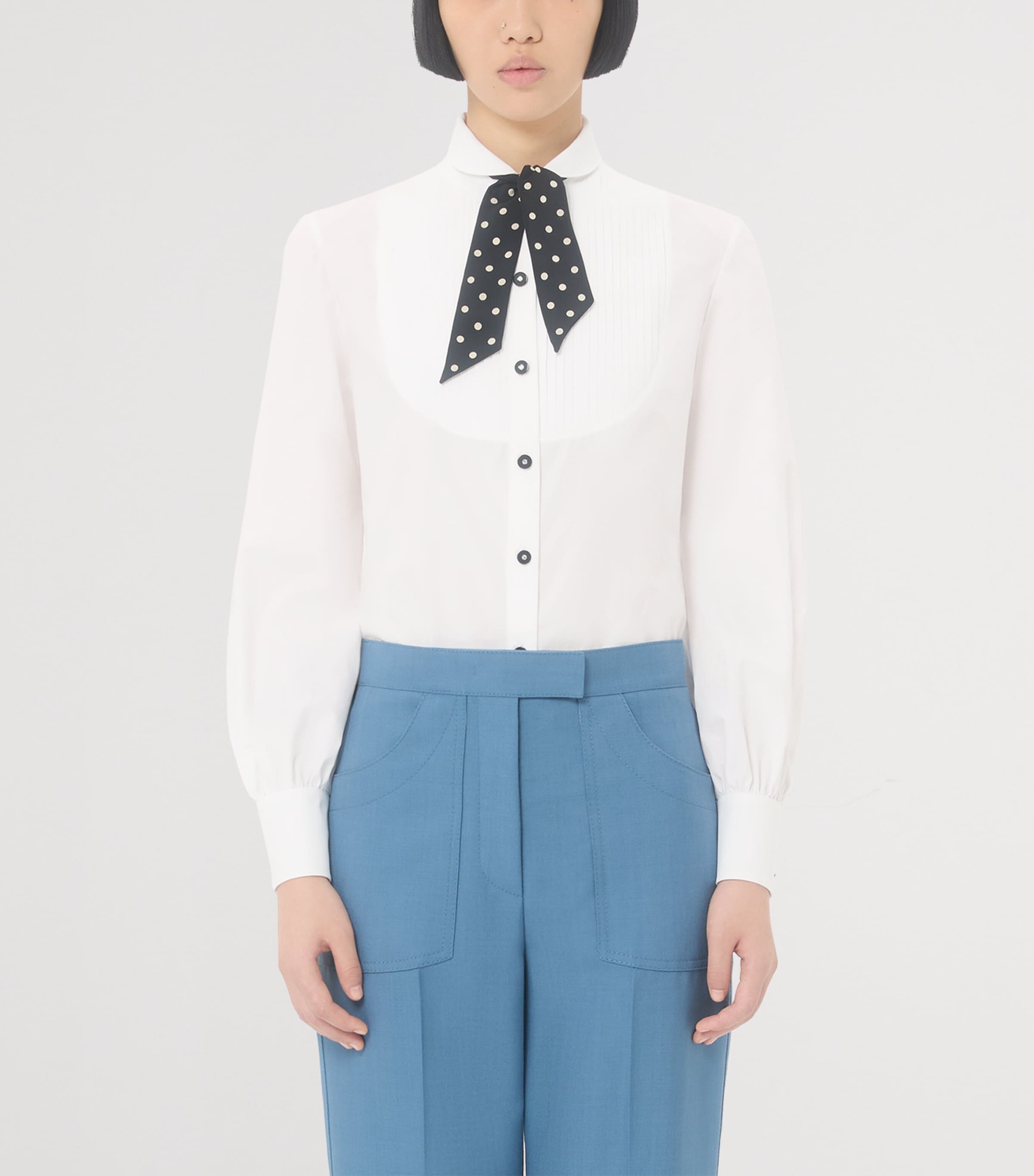 Valentino Womens Cotton Polka-Dot Tie Shirt Image 2