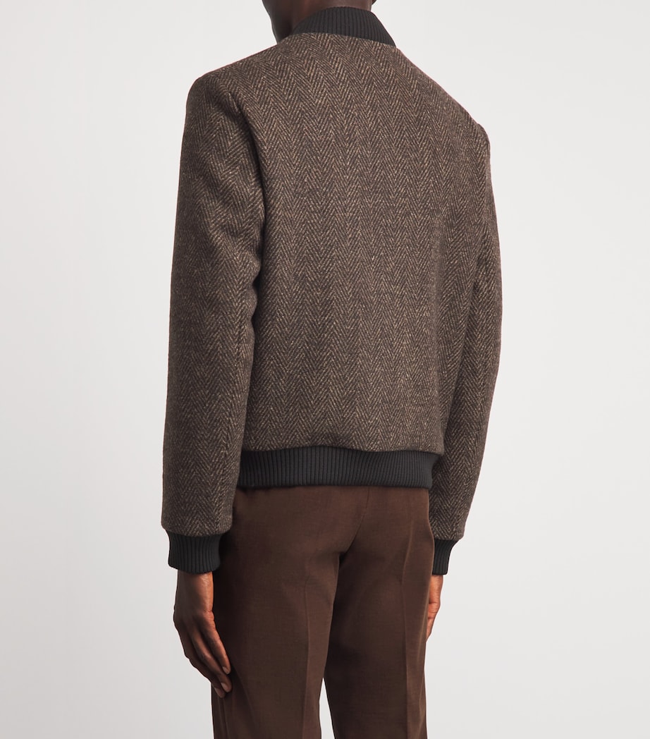 Corneliani Mens Wool Herringbone Bomber Jacket Dark Brown Image 5