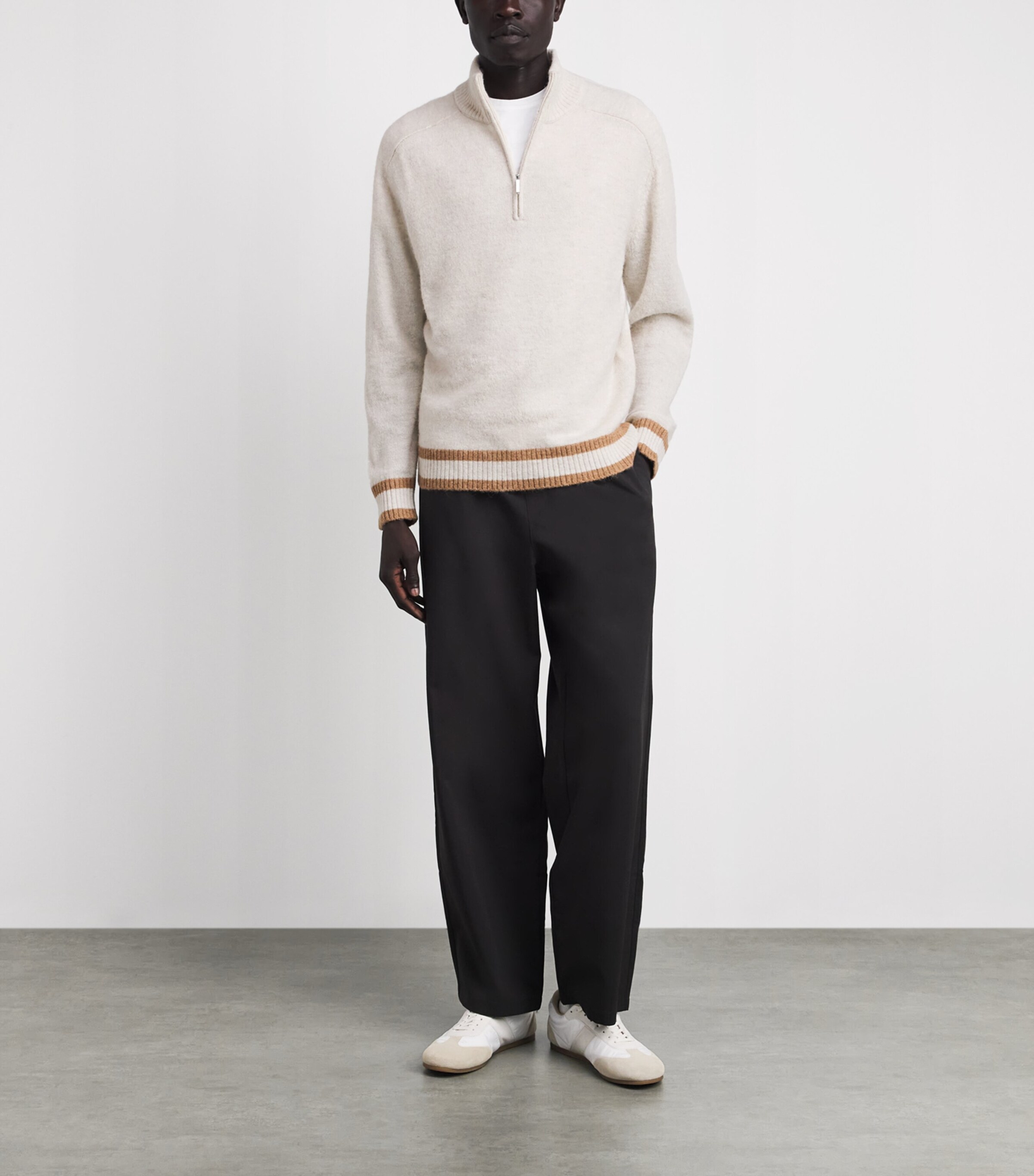 CHÉ Mens Wool-Blend Quarter-Zip Cillian Sweater Ecru Image 2