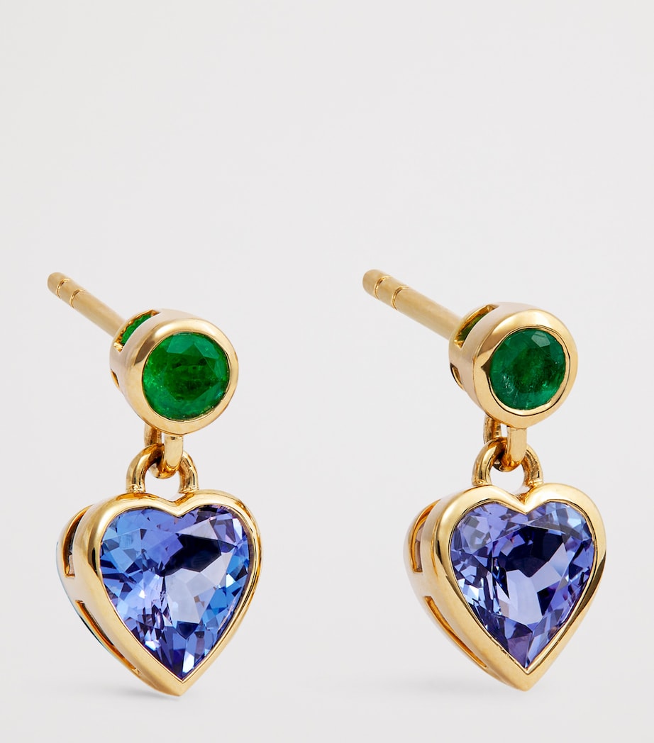 Yellow Gold, Emerald and Tanzanite Blue Heart Earrings YELLOW GOLD Image 3