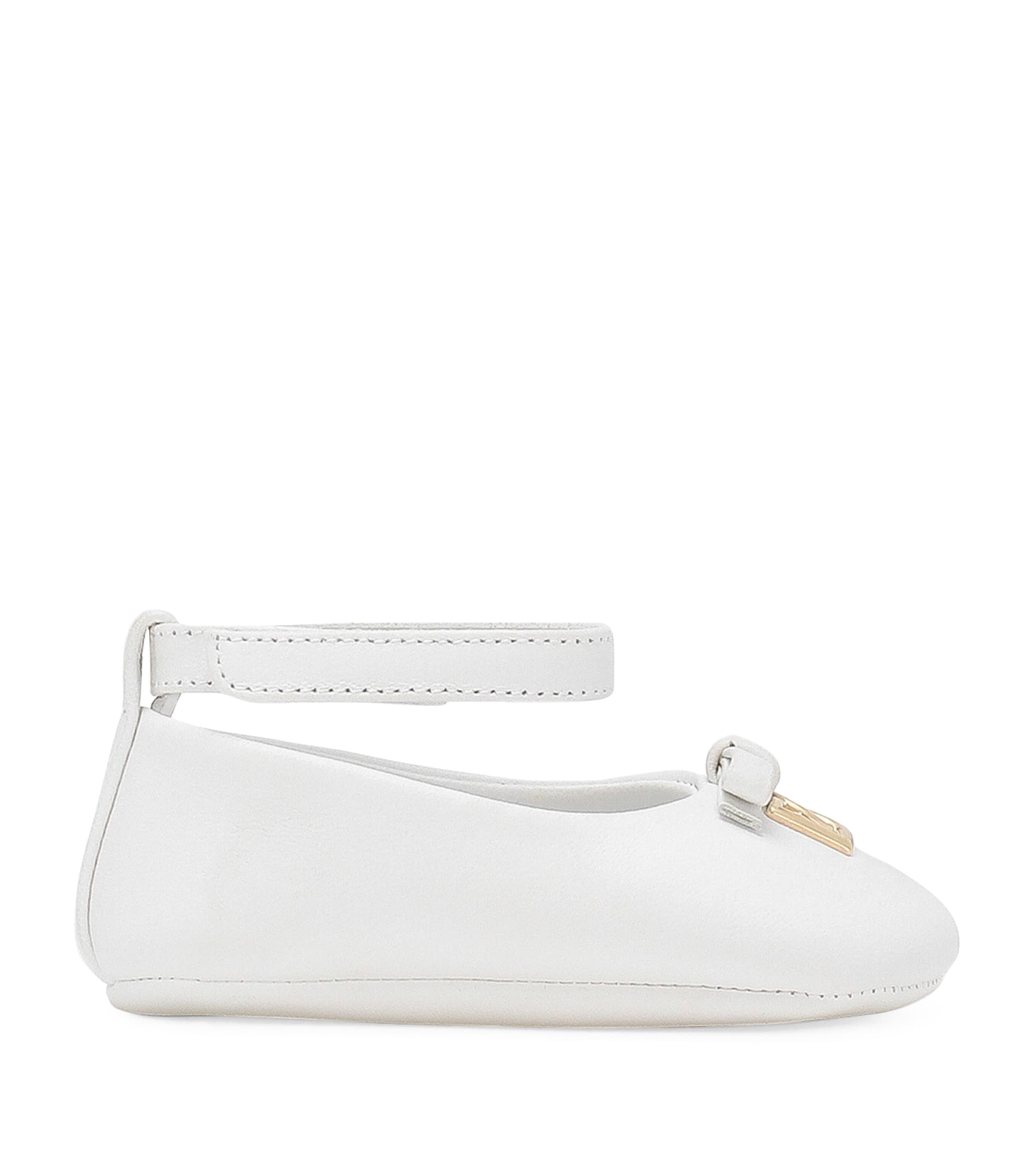 Dolce&Gabbana Kids Leather Logo Ballet Flats White Image 1