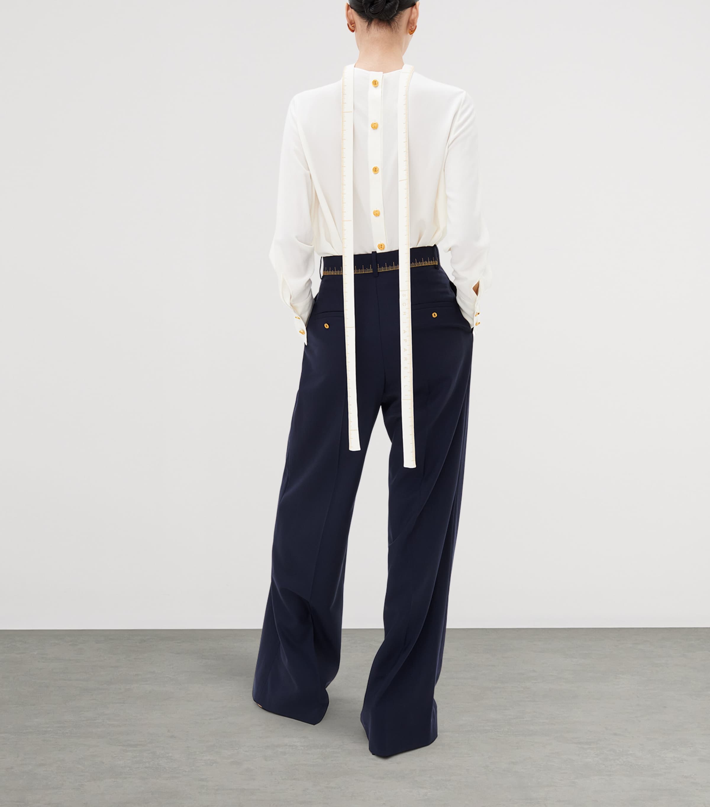 Schiaparelli Womens Silk Measuring Tape Blouse Ecru Image 3