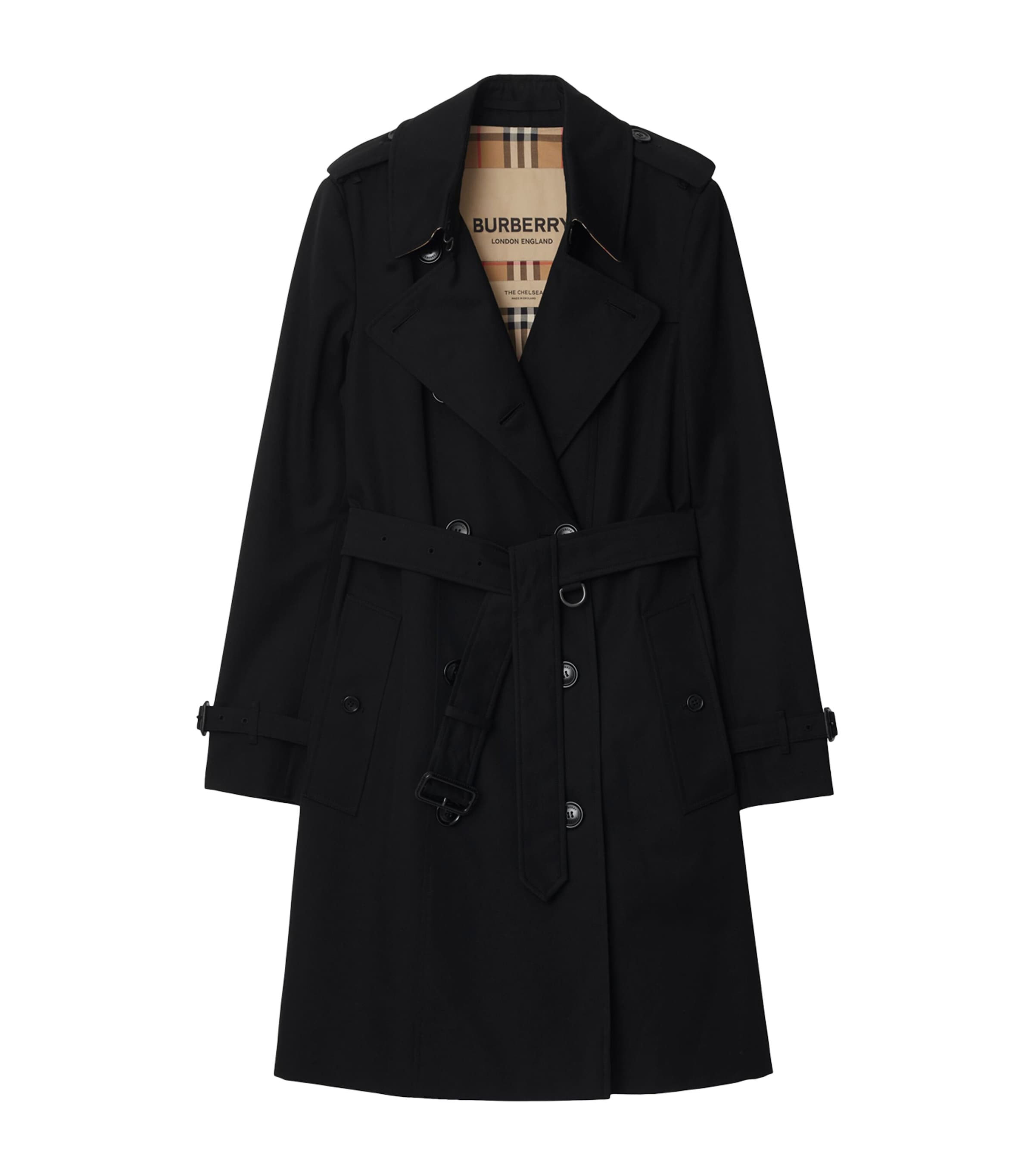 Burberry Gabardine Mid-length Kensington Heritage Trench Coat In Black
