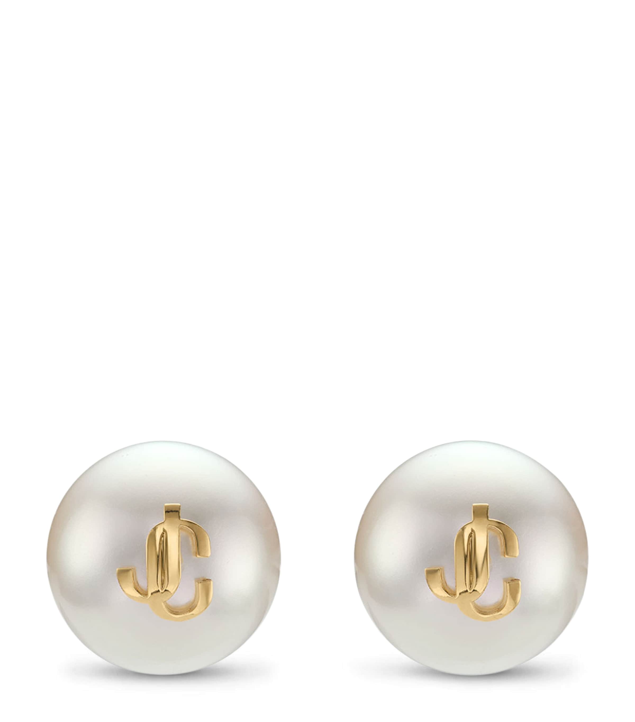 Jimmy Choo Faux Pearl Logo Stud Earrings Gold/white Image 1