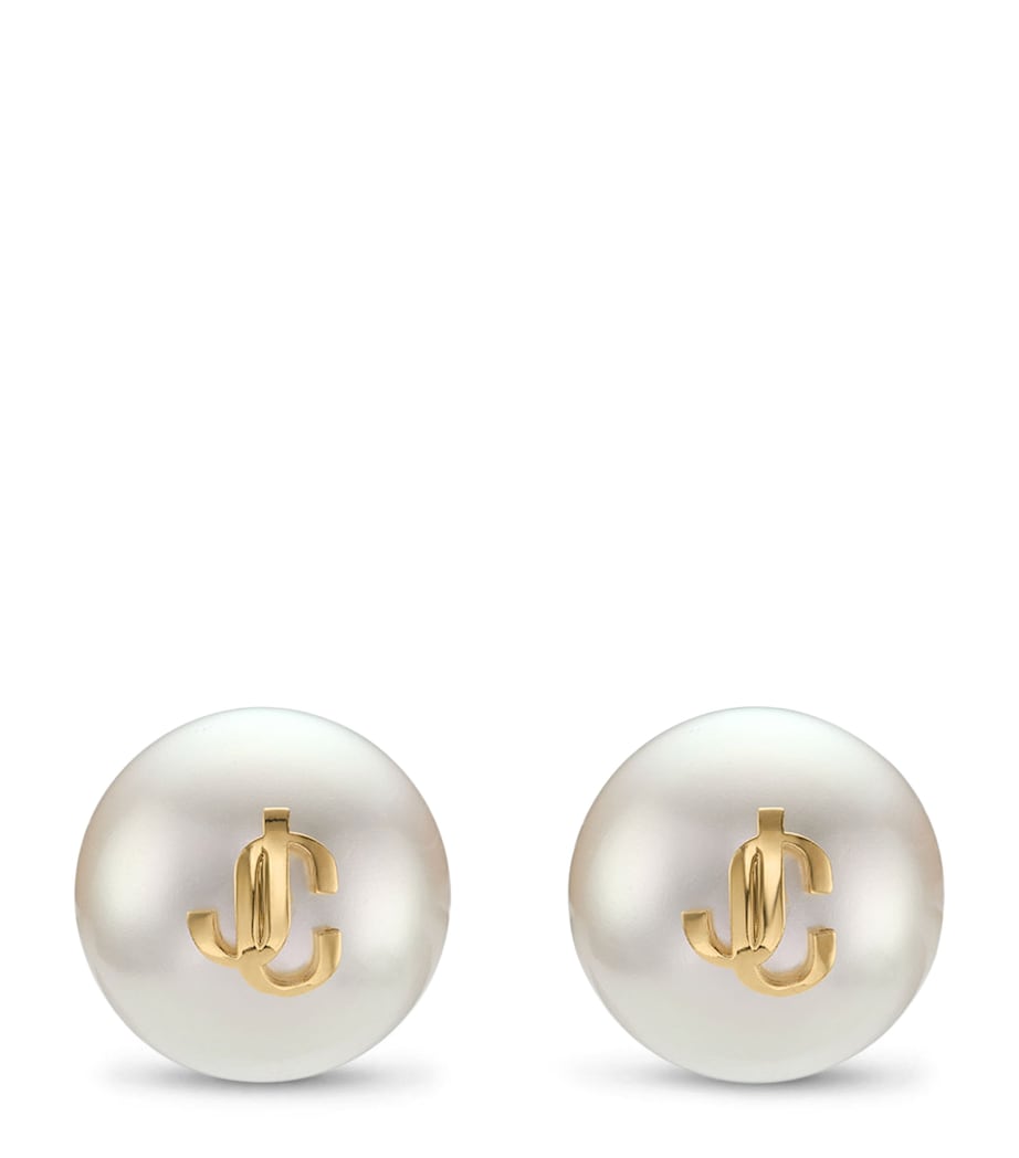 Jimmy Choo Faux Pearl Logo Stud Earrings Gold/white Image 1