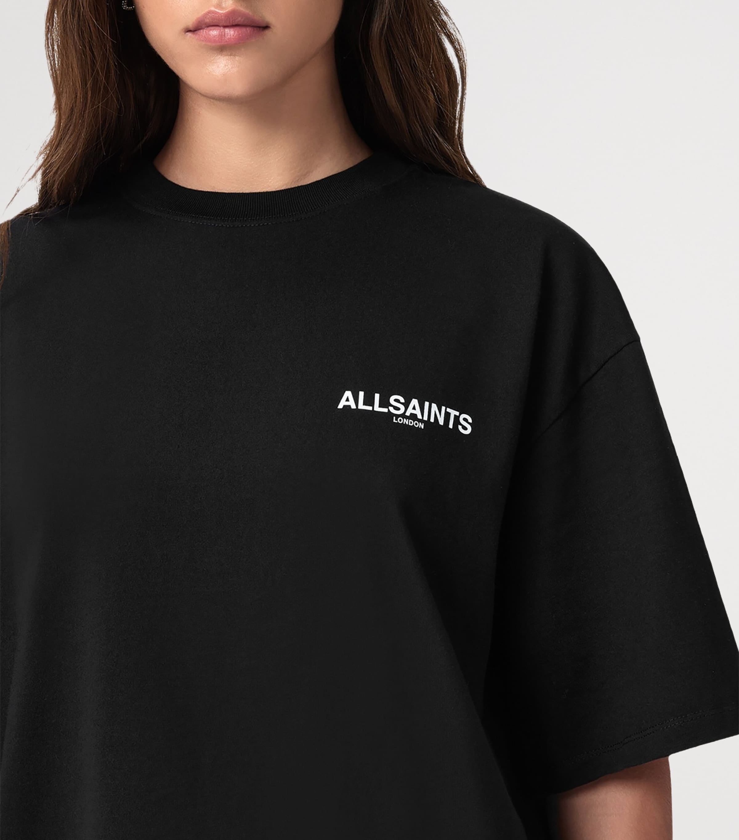 AllSaints Womens Organic Cotton Guardian Amelie Oversized T-Shirt Black Image 7