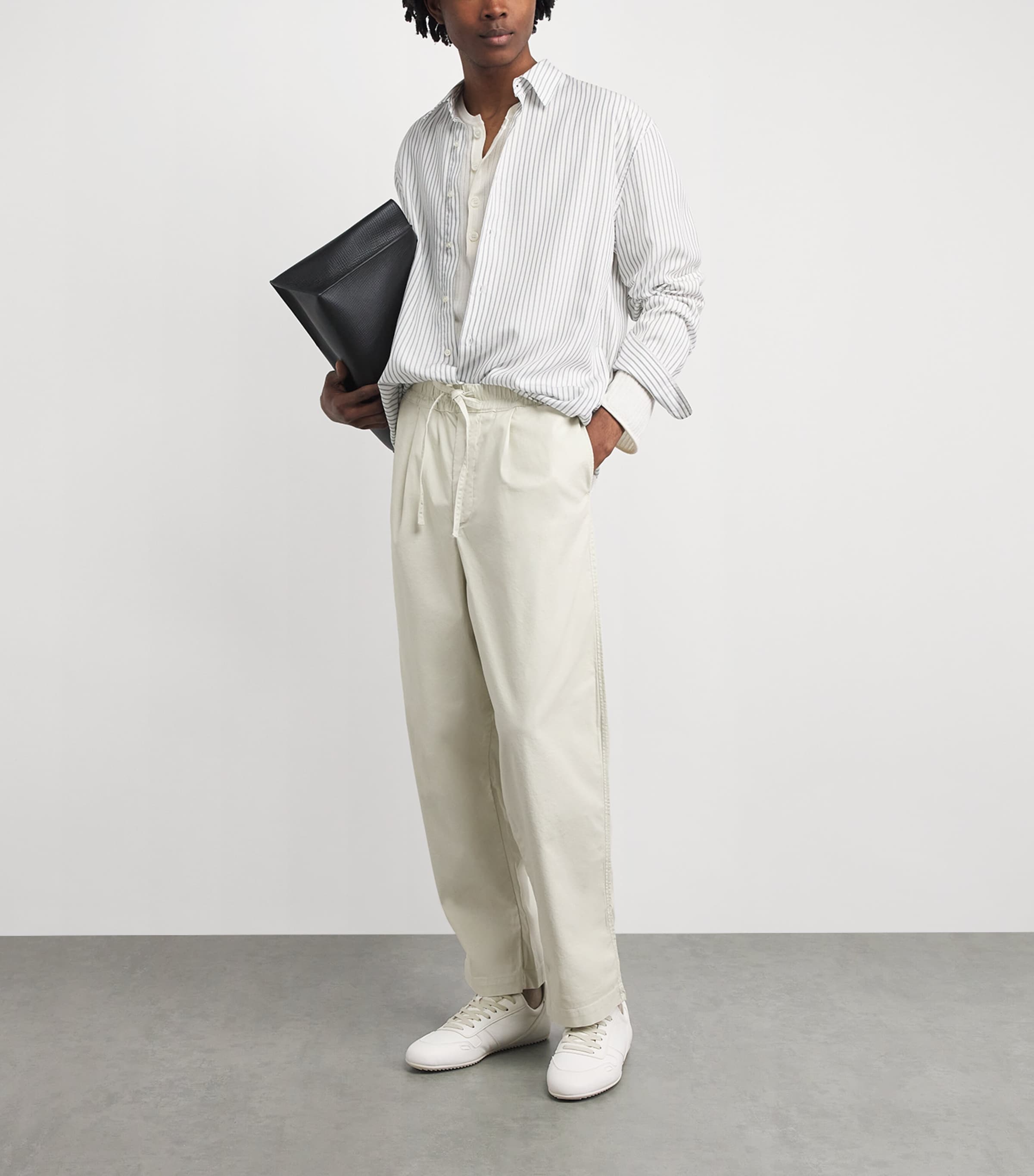 Officine Generale Mens Cotton-Blend Drawstring Peterson Trousers Moon Image 2