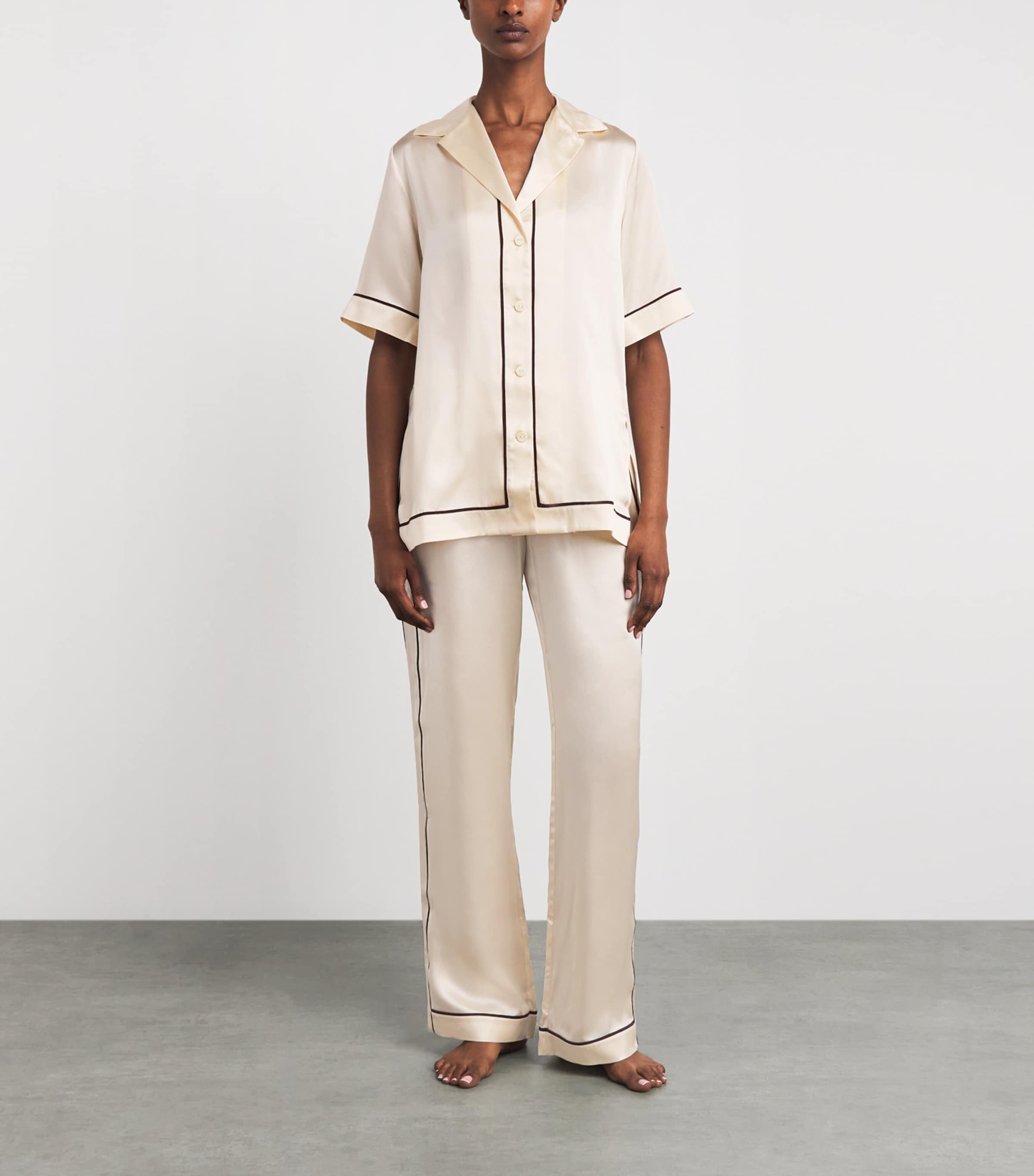 Olivia von Halle Womens Silk Tilda Pyjama Set Bone Image 2