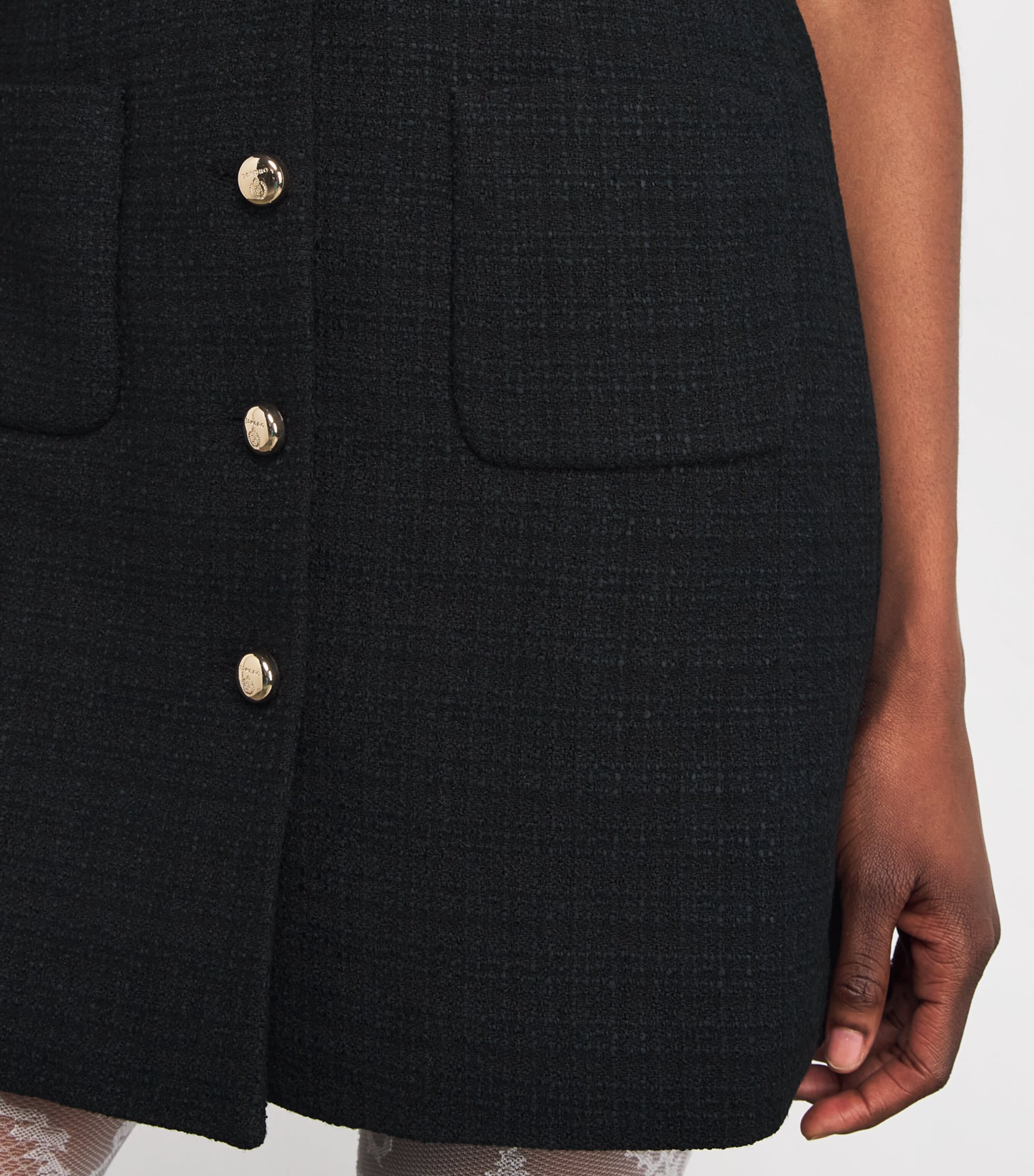 Tweed Ruffle-Collar Mini Dress BLACK Image 6