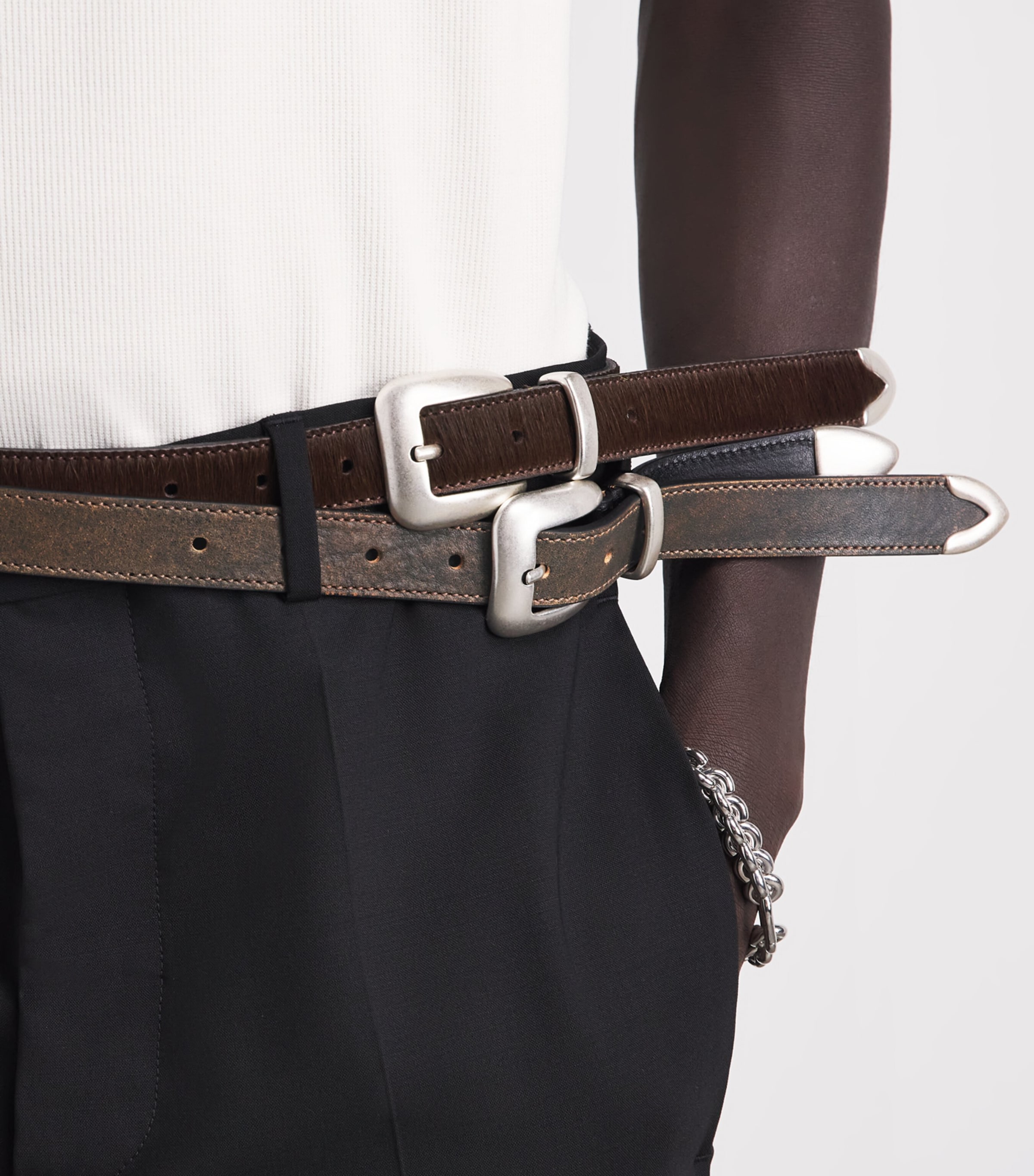 Molebo Burnished Leather Western Belt Faded Brown/black Image 2