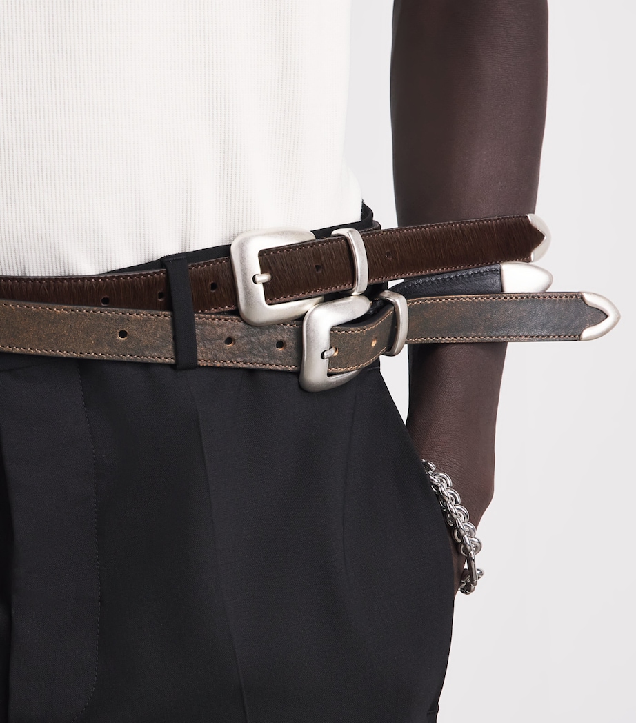 Molebo Burnished Leather Western Belt Faded Brown/black Image 2