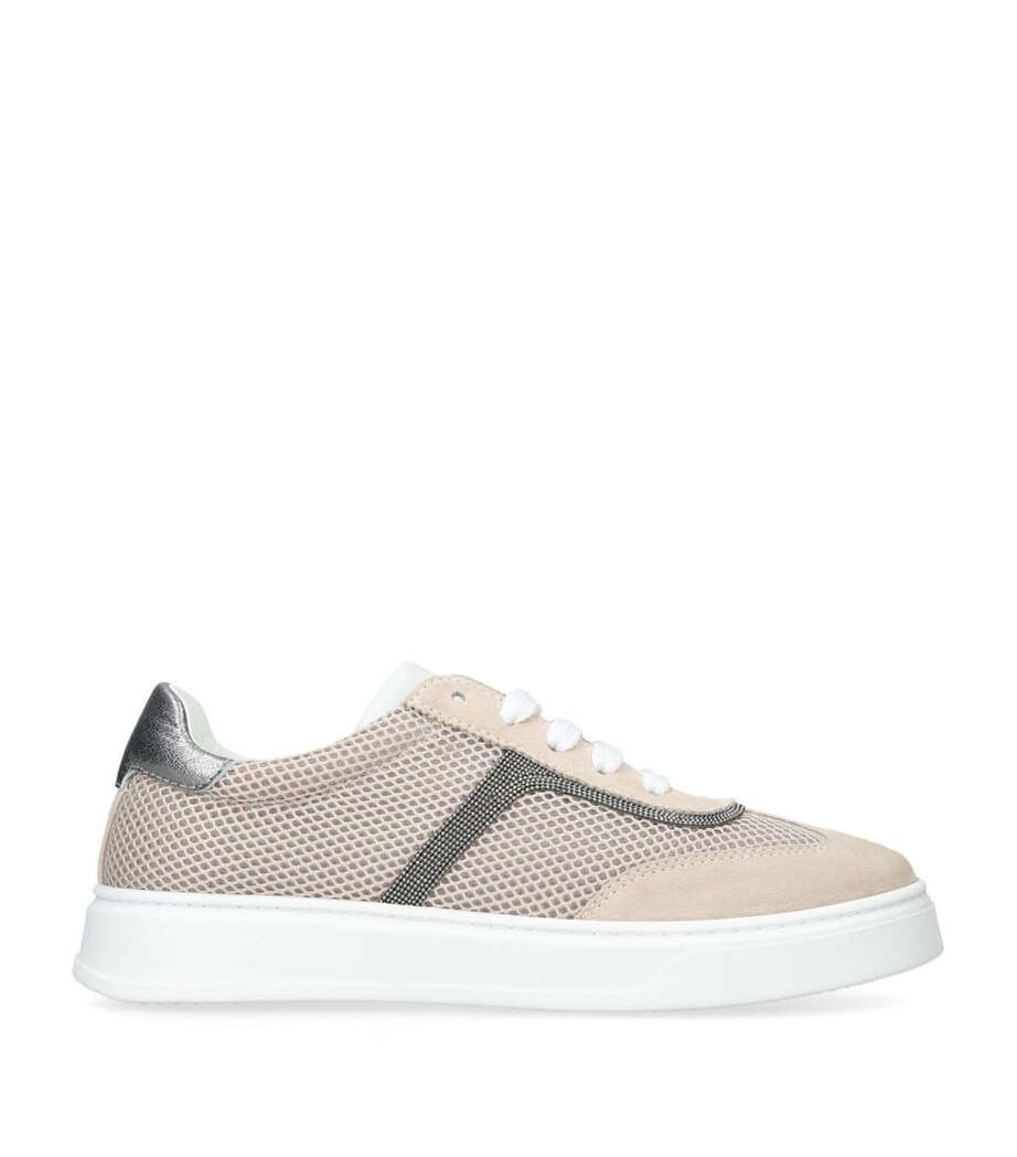 Brunello Cucinelli Kids Mesh-Suede Monili-Detail Sneakers Taupe Image 1