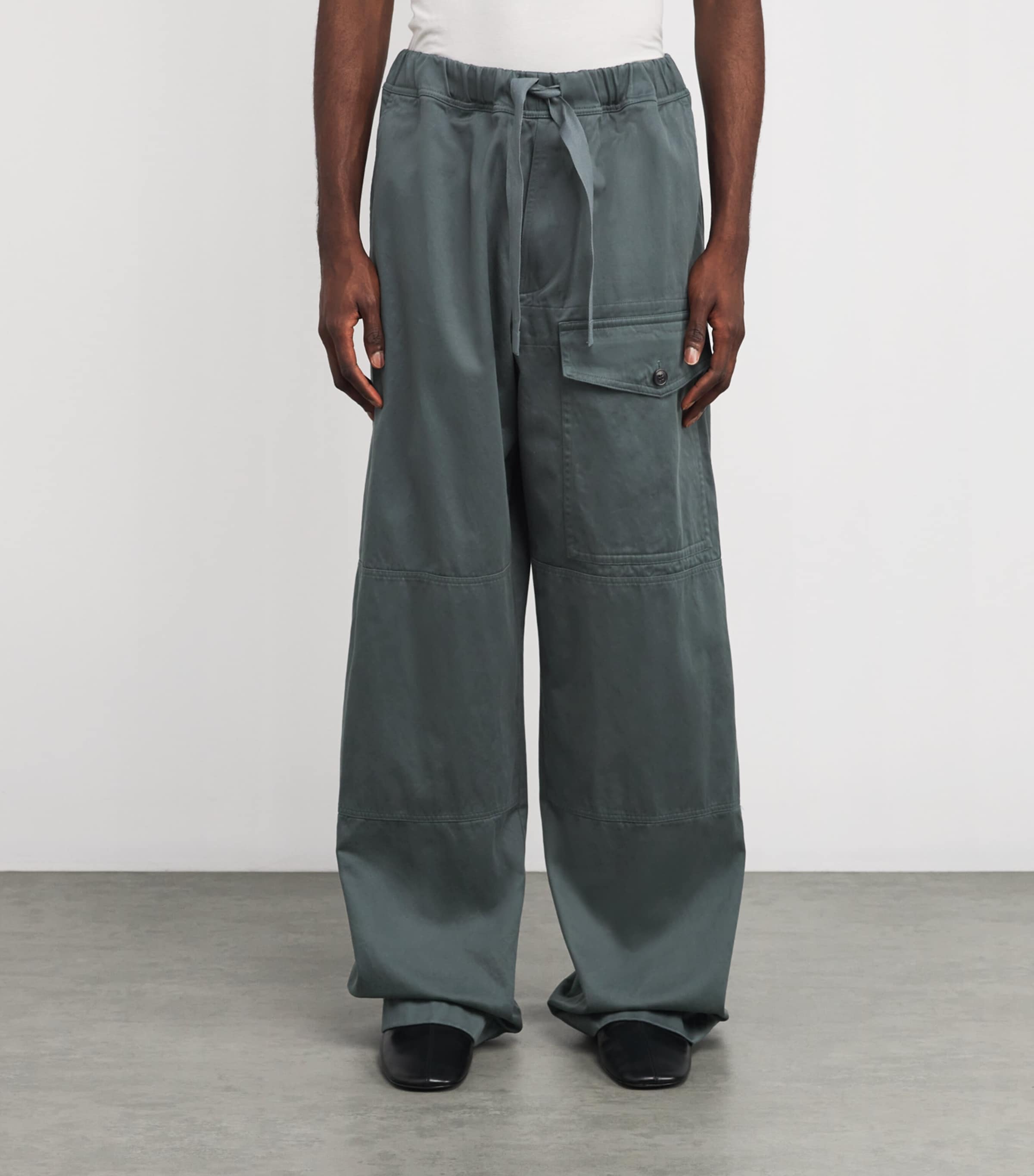 DRIES VAN NOTEN Grey Cotton Drawstring Cargo Pannoch Trousers 