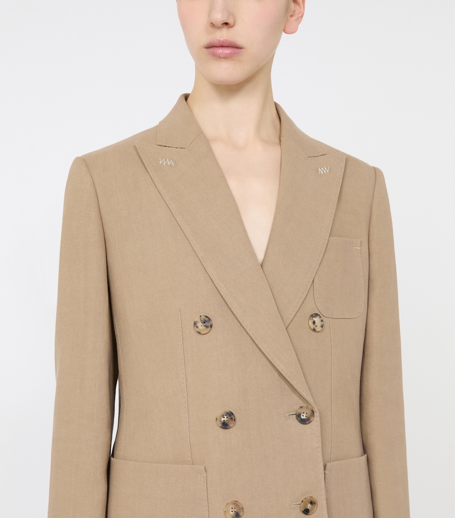 Max Mara Womens Linen Double-Breasted Blazer Desert Image 4