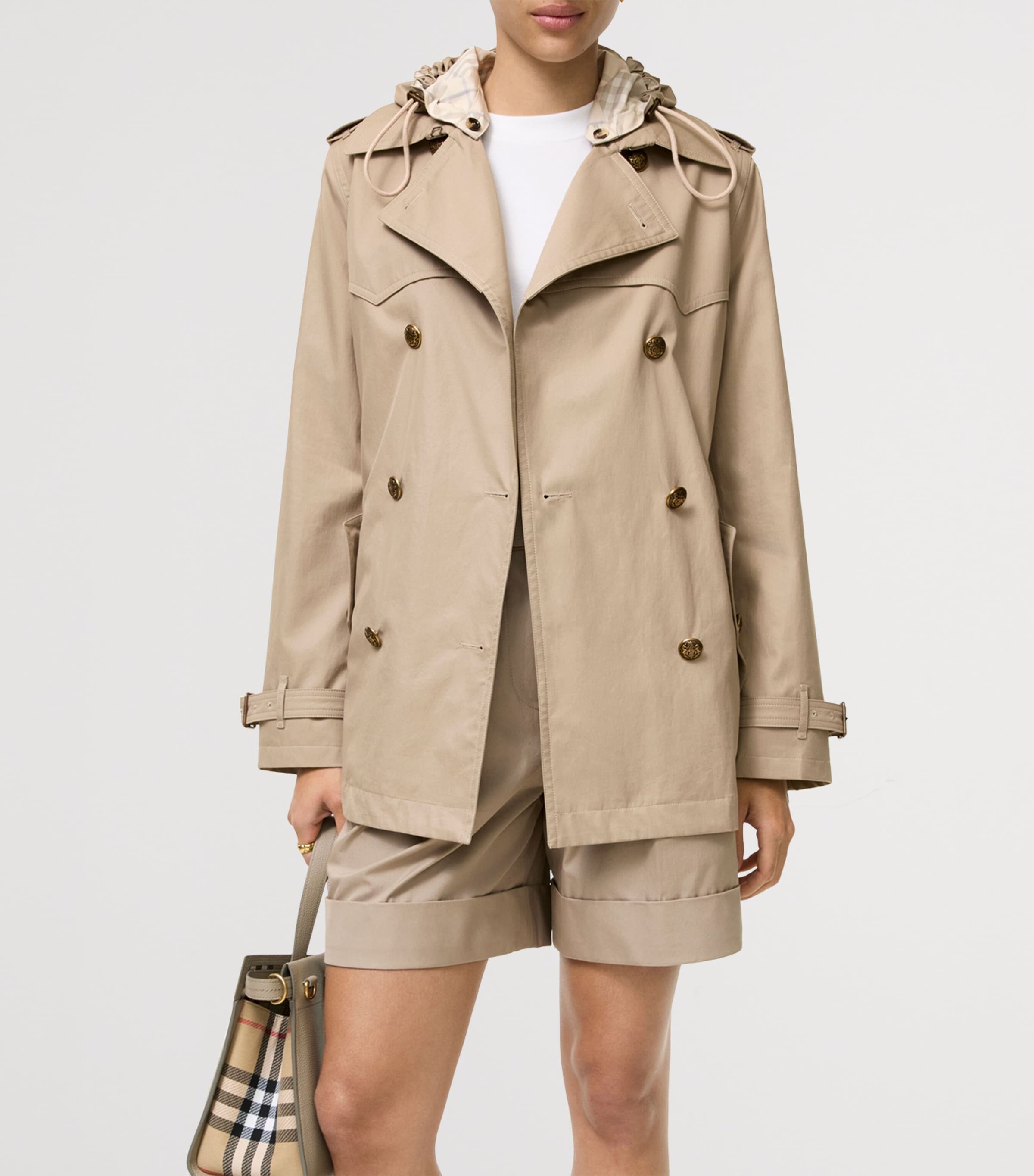 Burberry Womens Tropical Gabardine Foxfield Trench Coat Saltmarsh Beige Image 3