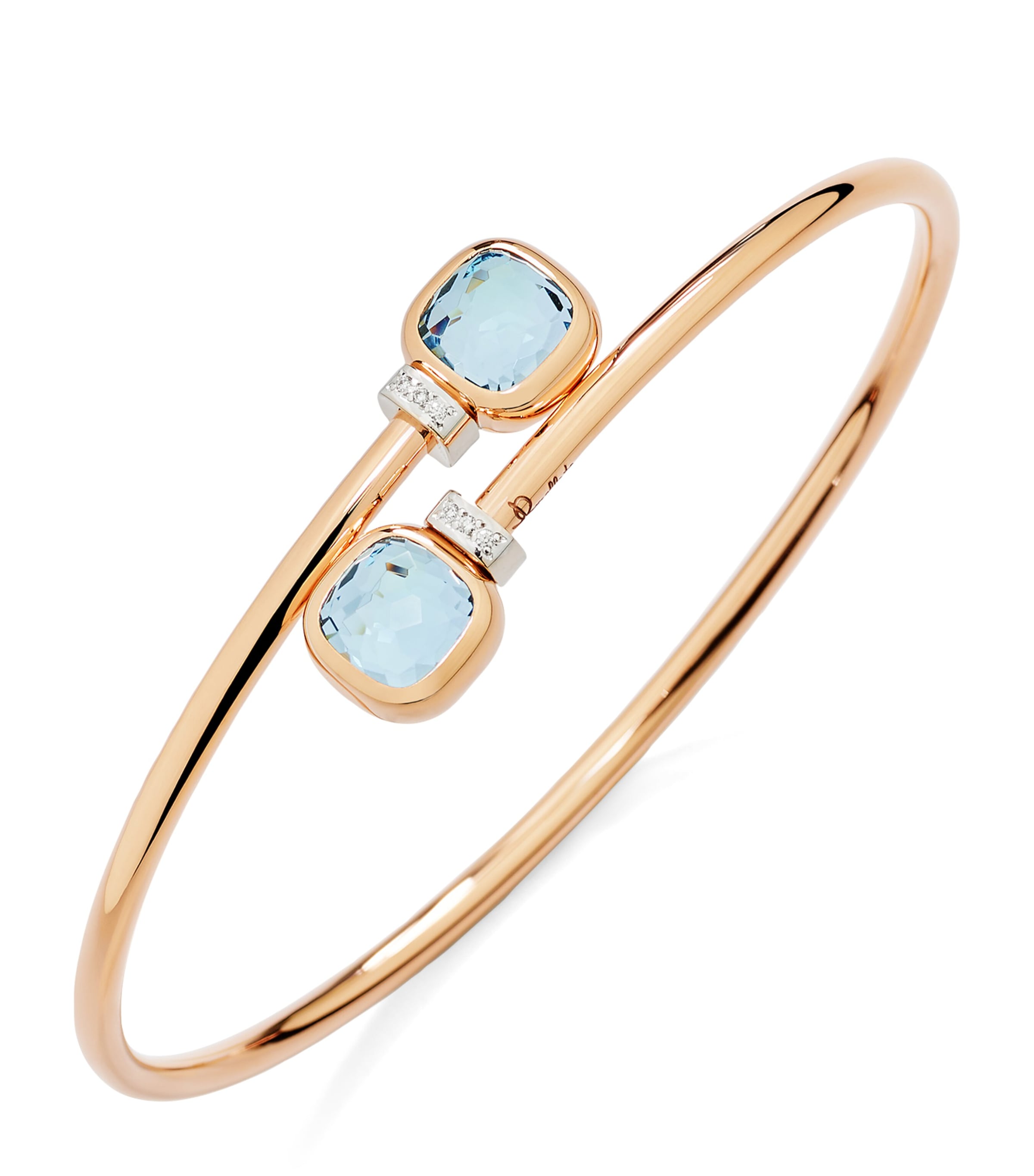 Pomellato Mixed Gold, Blue Topaz And Diamond Nudo Bangle In Rose Gold