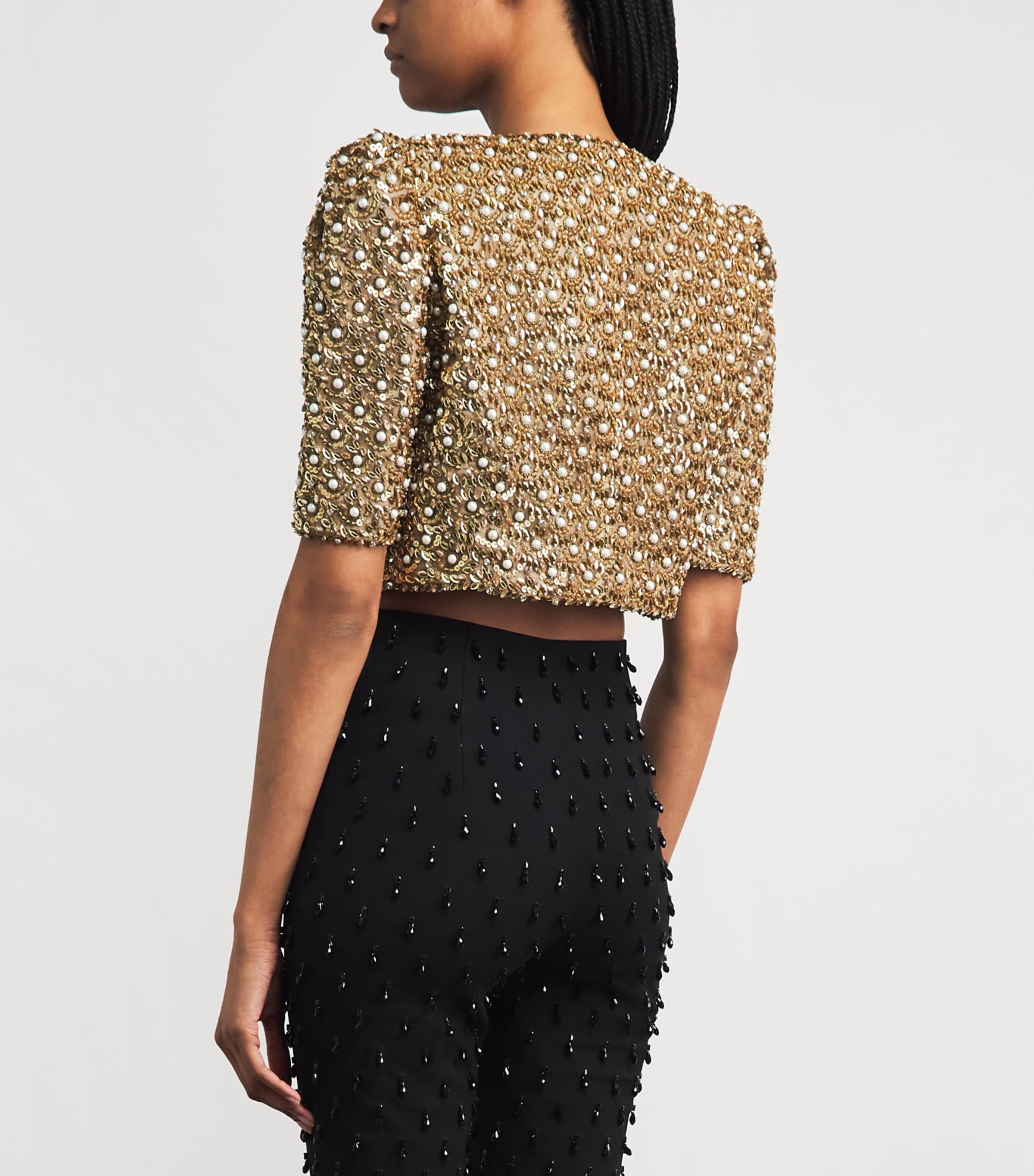 Carolina Herrera Womens Embellished Cropped Jacket Gold Image 5