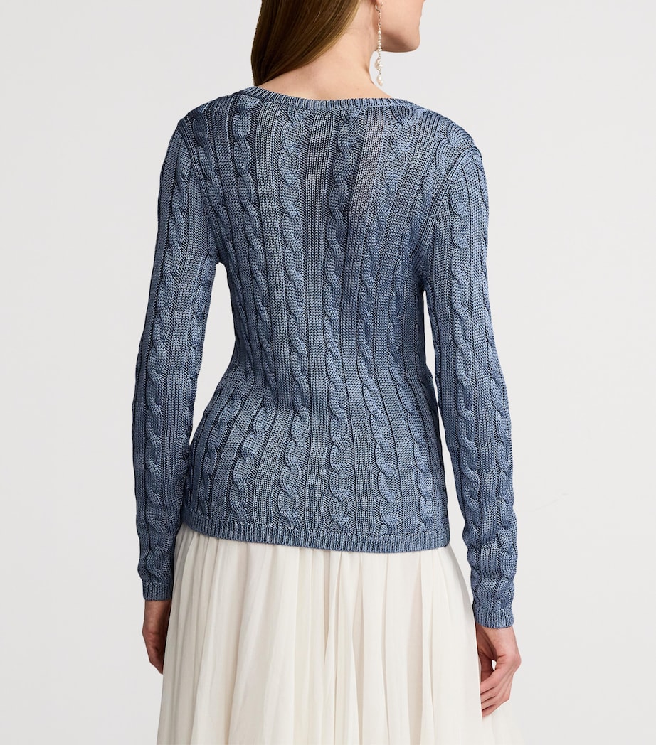 Silk Cable-Knit V-Neck Sweater CORNFLOWER Image 7