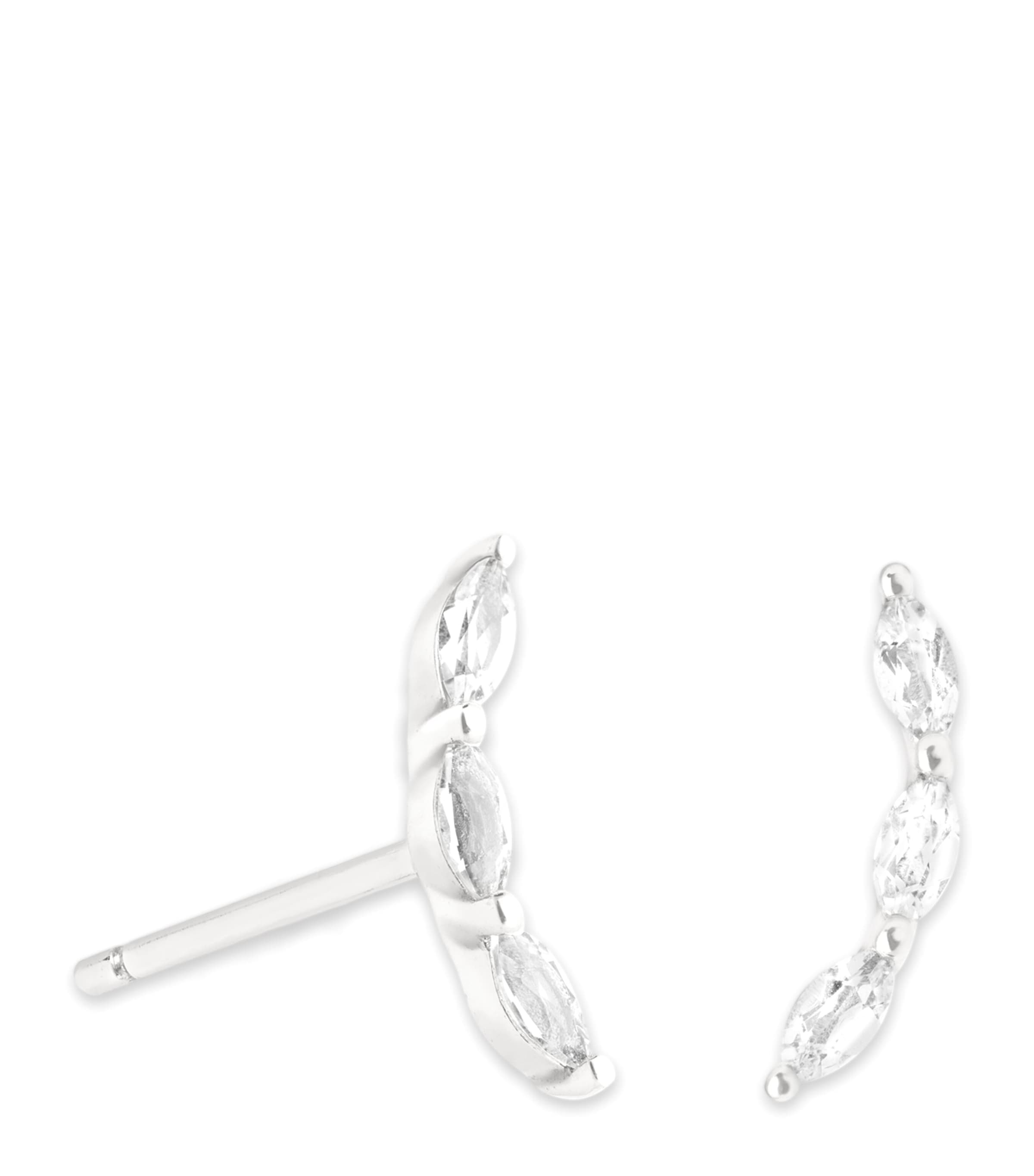 Astrid & Miyu White Gold And White Topaz Marquise Stud Earrings In Silver
