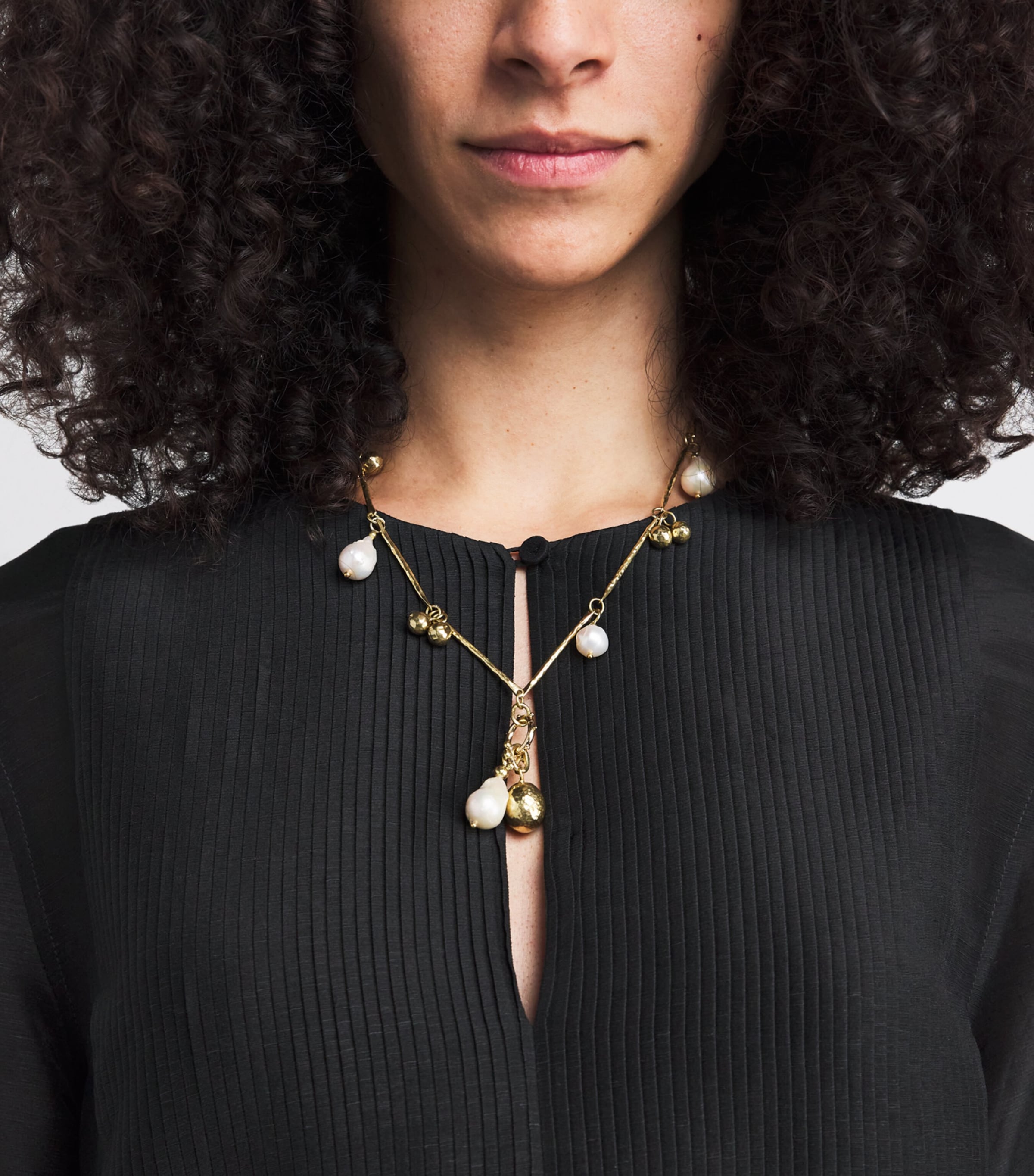 Linen-Silk Pleated Midi Kaftan 001 BLACK Image 5