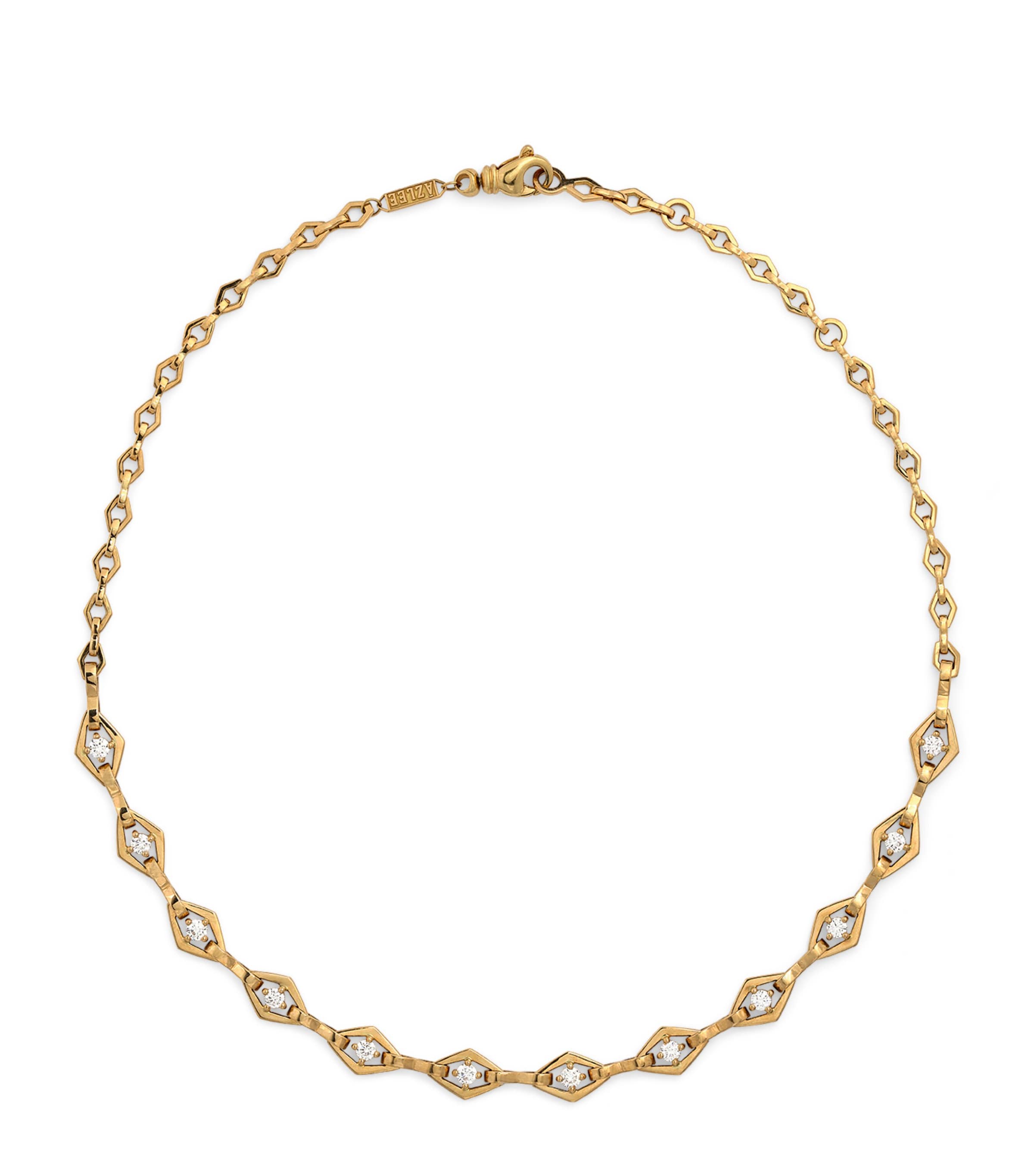 Azlee Yellow Gold And Diamond Lozenge Link Chain Necklace
