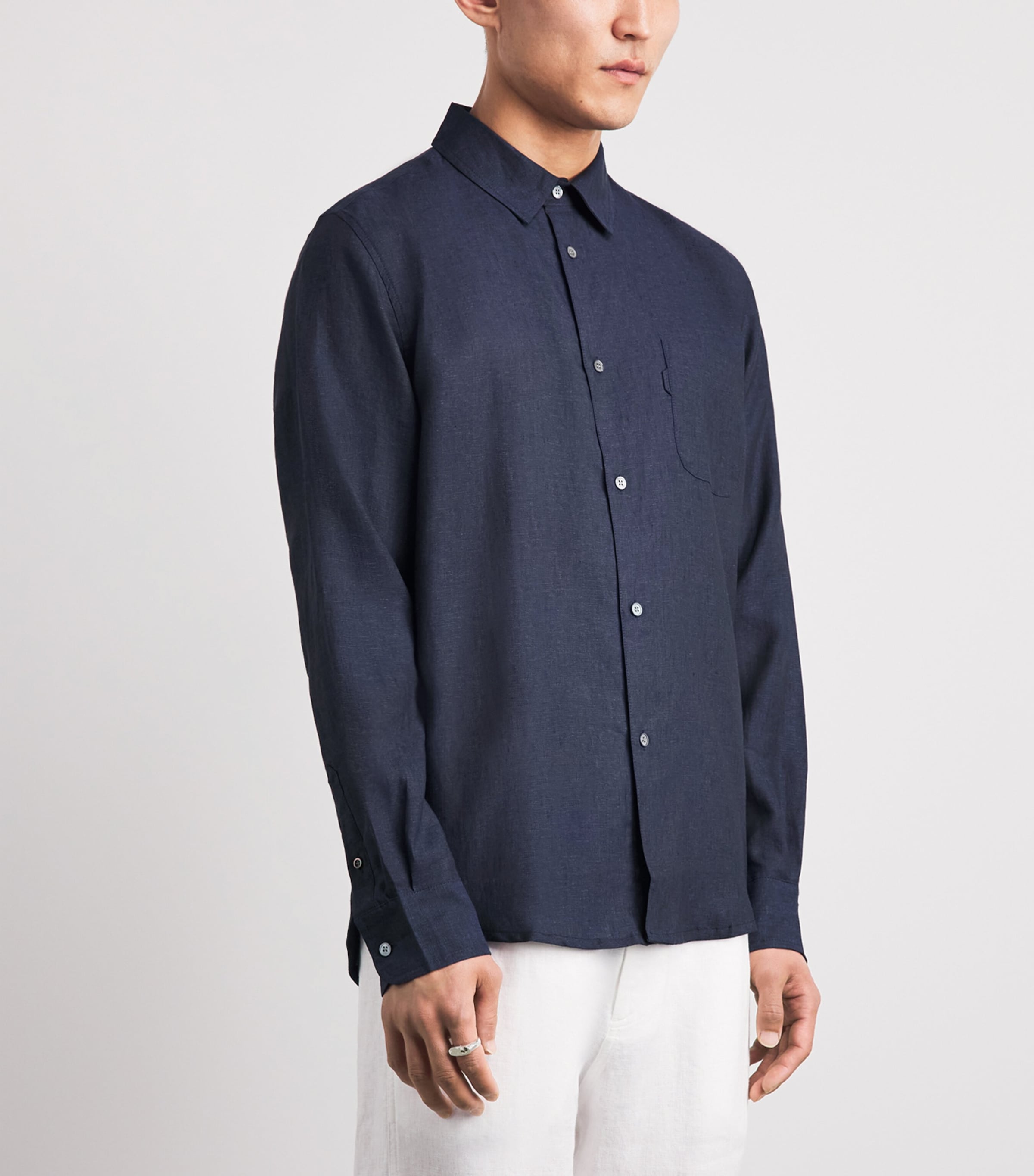 Derek Rose Mens Linen Monaco Shirt Nav Image 4