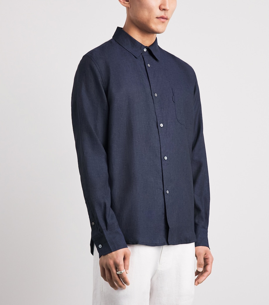 Derek Rose Mens Linen Monaco Shirt Nav Image 4