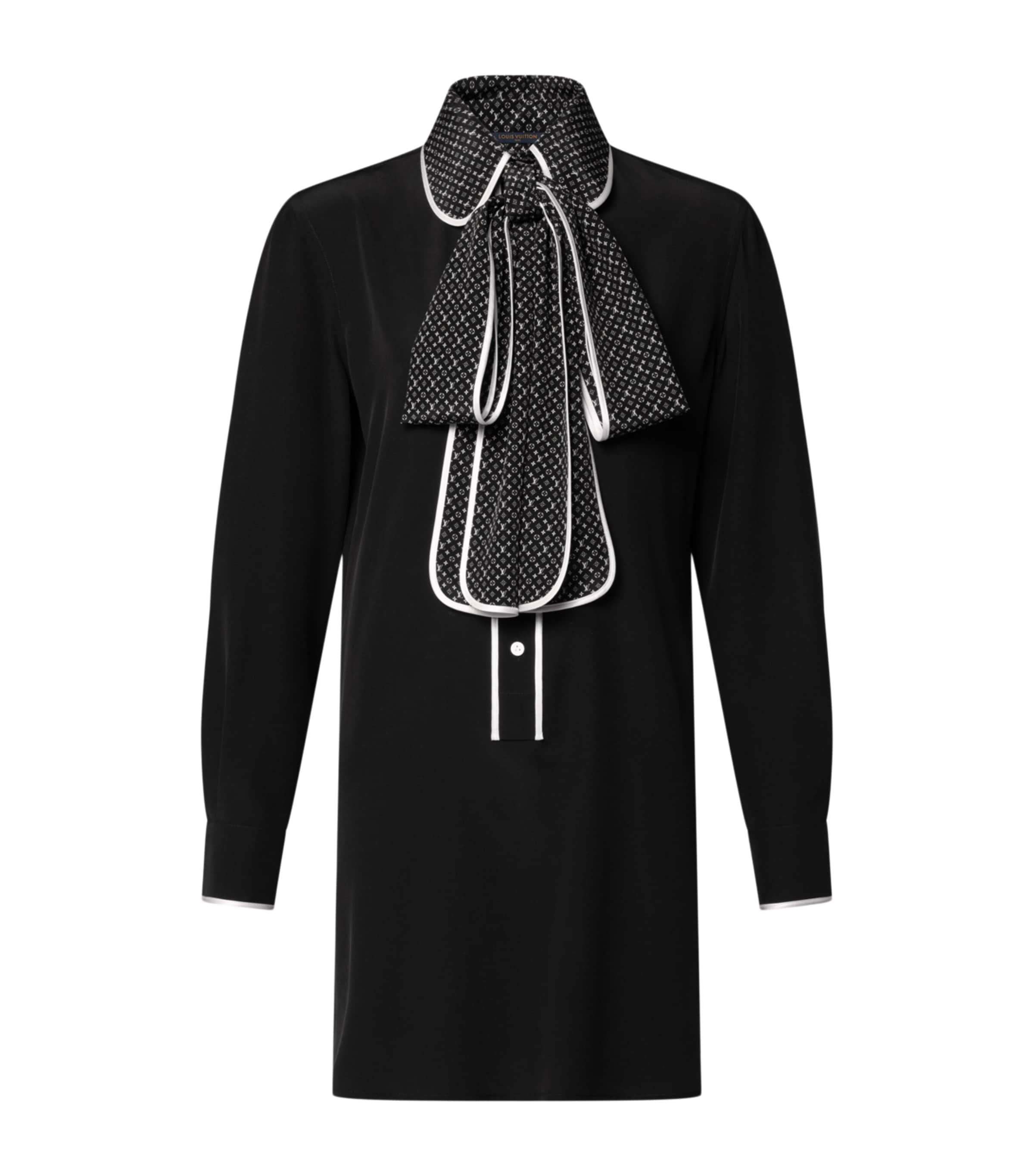 LOUIS VUITTON Womens Silk Monogram Tie Mini Dress Black Image 1