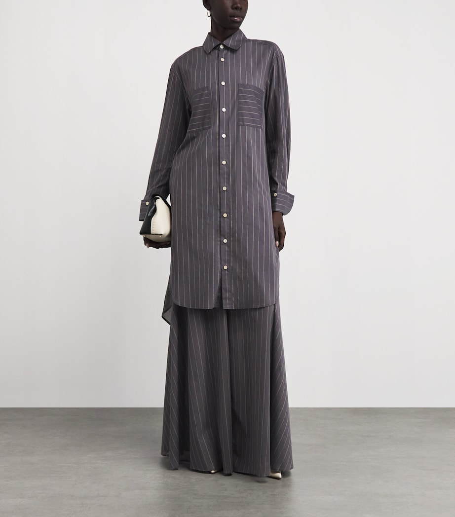 Palmer//Harding Womens Cotton Stripe Ease Mini Shirt Dress Grey Cotton Voile Image 2