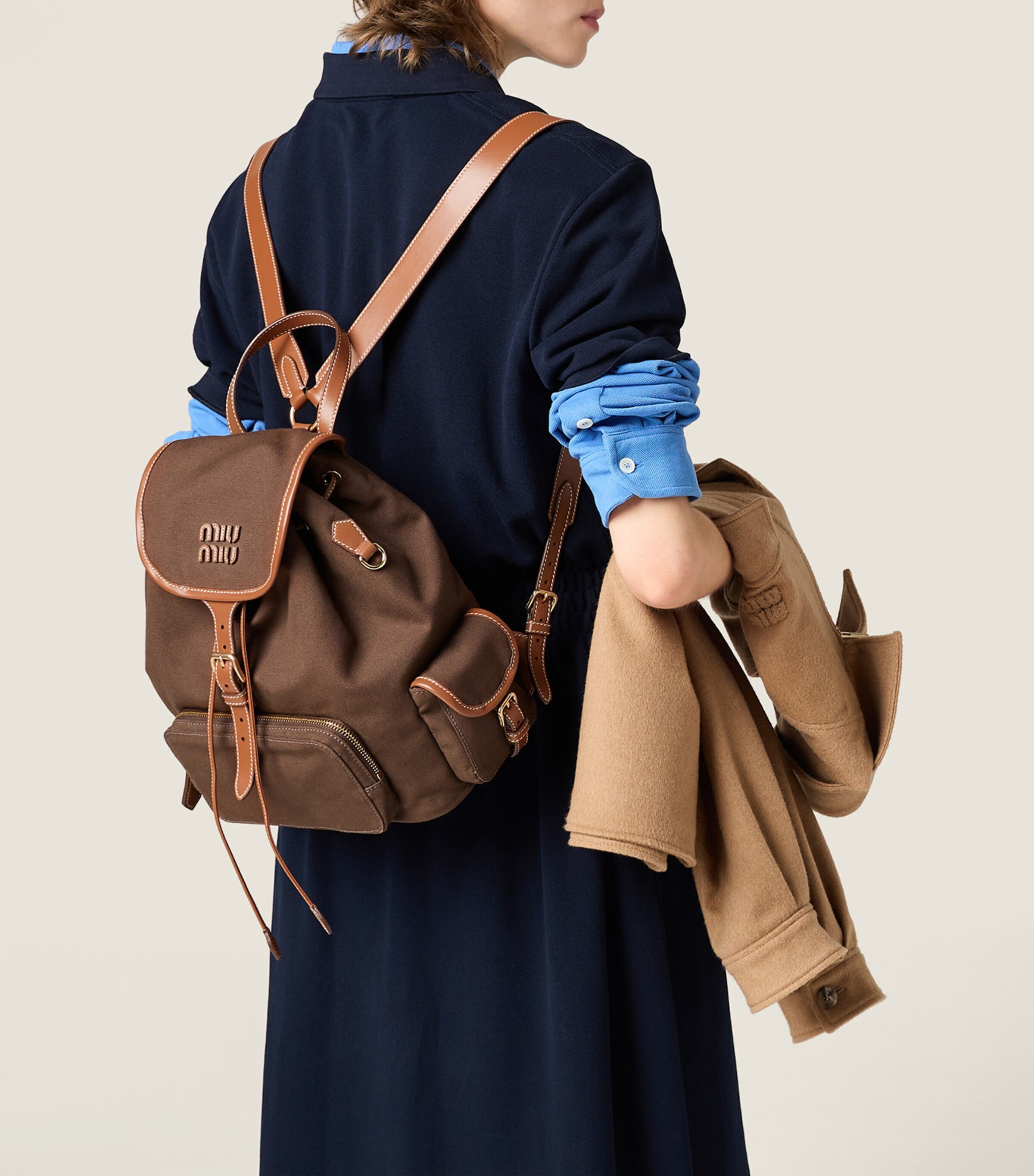 Canvas-Leather Backpack F04KB Image 8