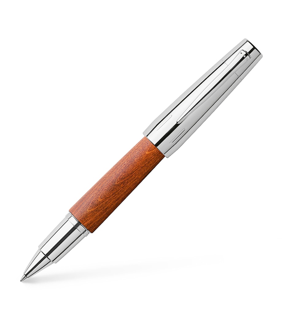 Faber-Castell E-Motion Pearwood Rollerball Pen Chrome/wood Brown Image 1