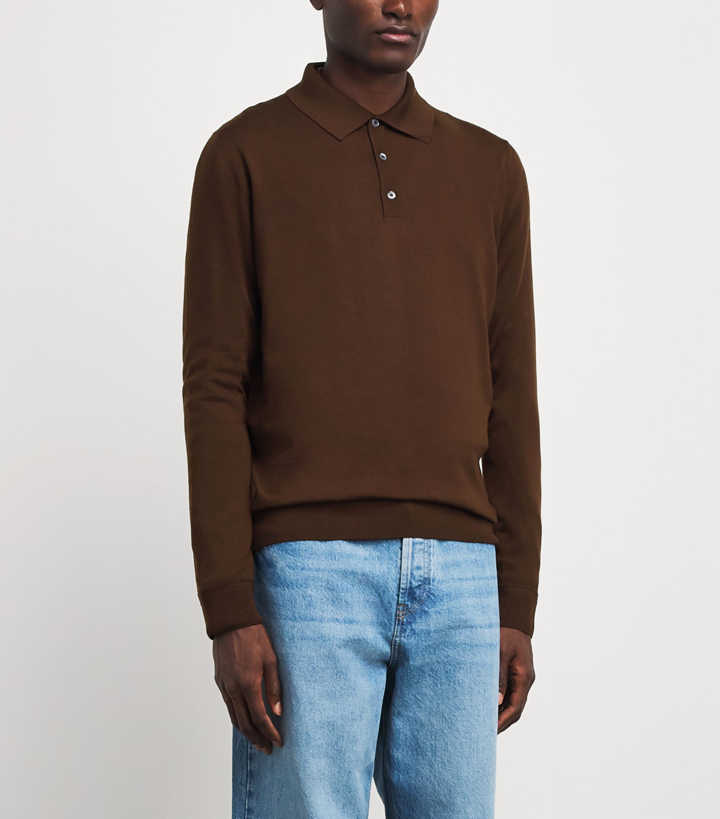 Brett Johnson Mens Virgin Wool Long-Sleeve Polo Shirt Chestnut Image 4
