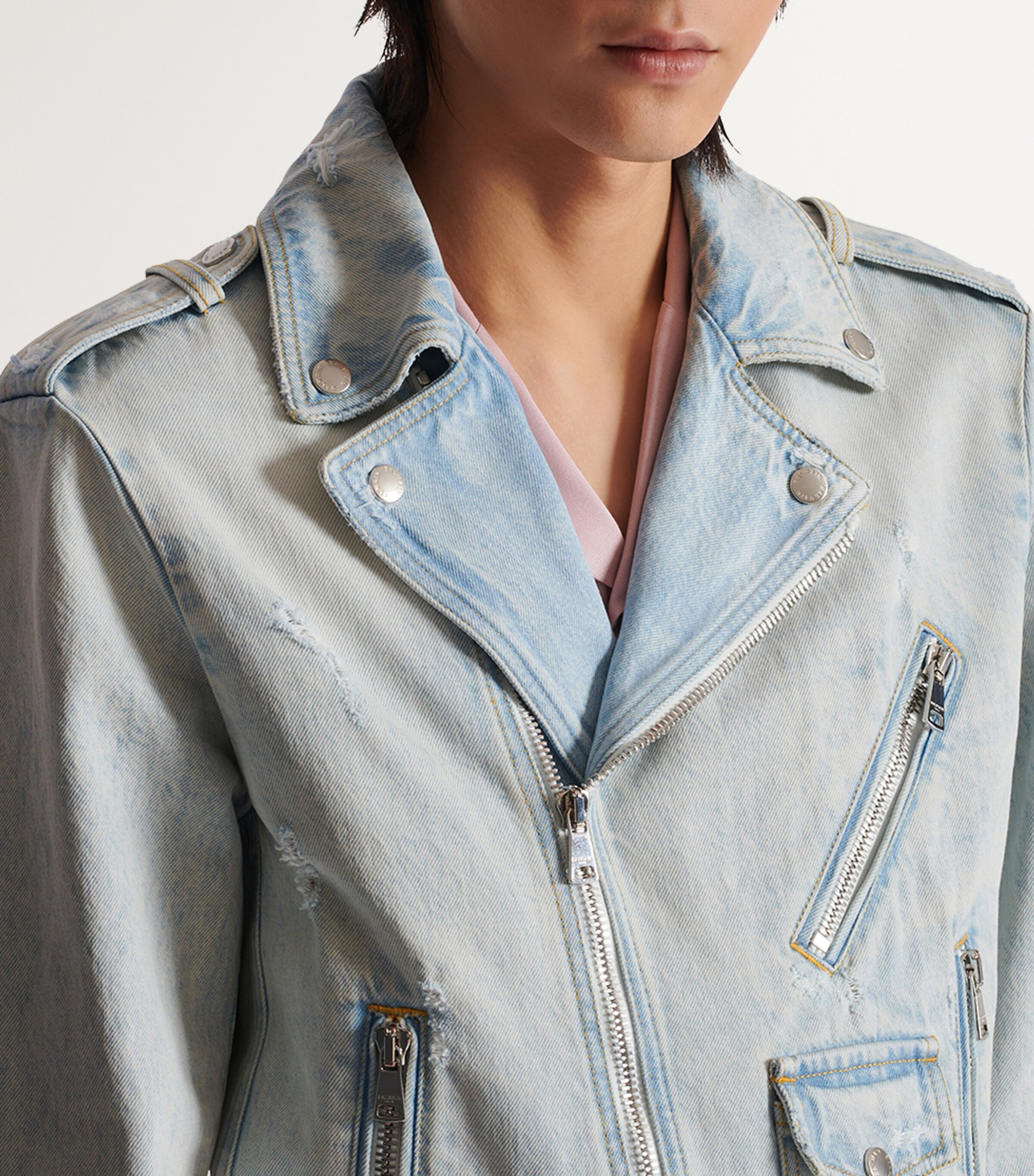 Balmain Blue Denim Biker Jacket | Harrods UK