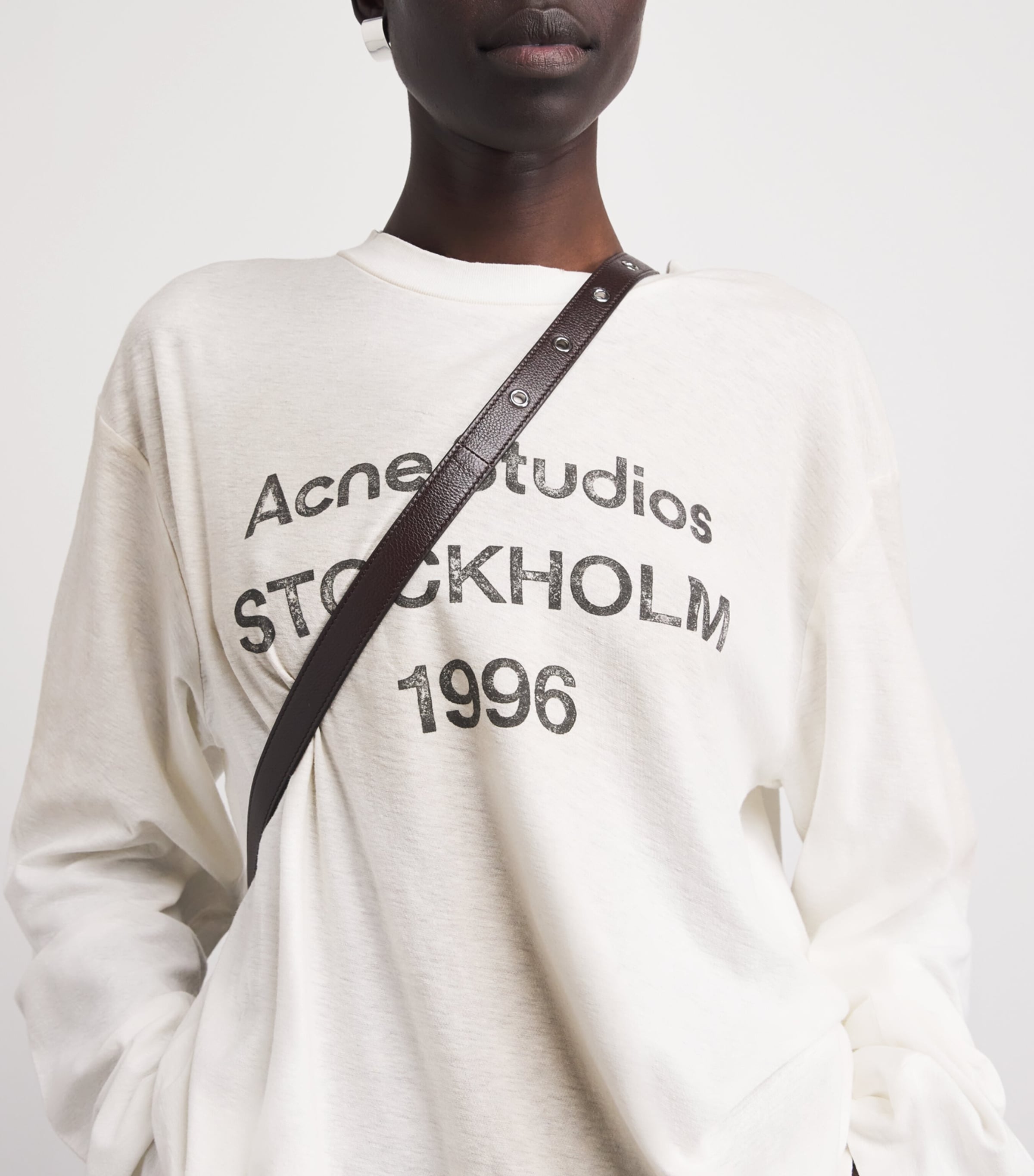 Acne Studios Womens Cotton-Blend Logo Relaxed T-Shirt Dusty White Image 3