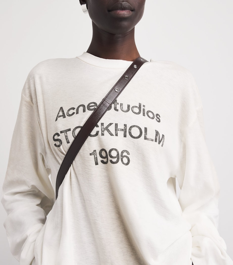 Acne Studios Womens Cotton-Blend Logo Relaxed T-Shirt Dusty White Image 3