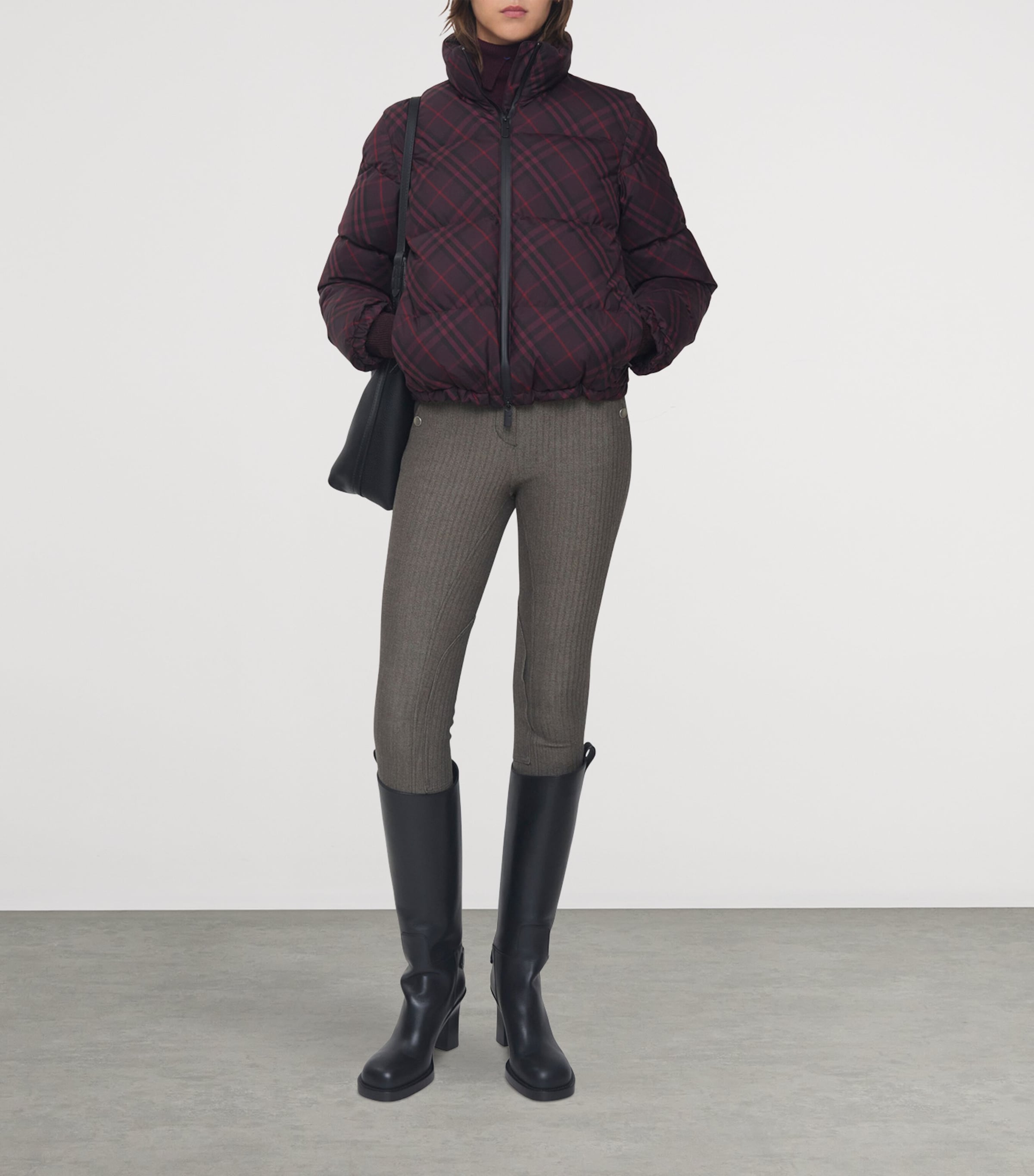 Burberry Womens Check Print Puffer Jacket Wine Ip Check Image 2