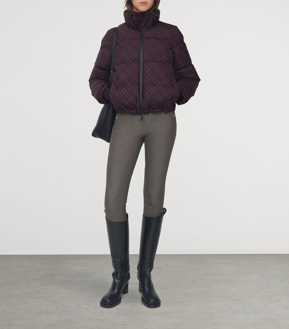 Burberry Womens Check Print Puffer Jacket Wine Ip Check Image 2