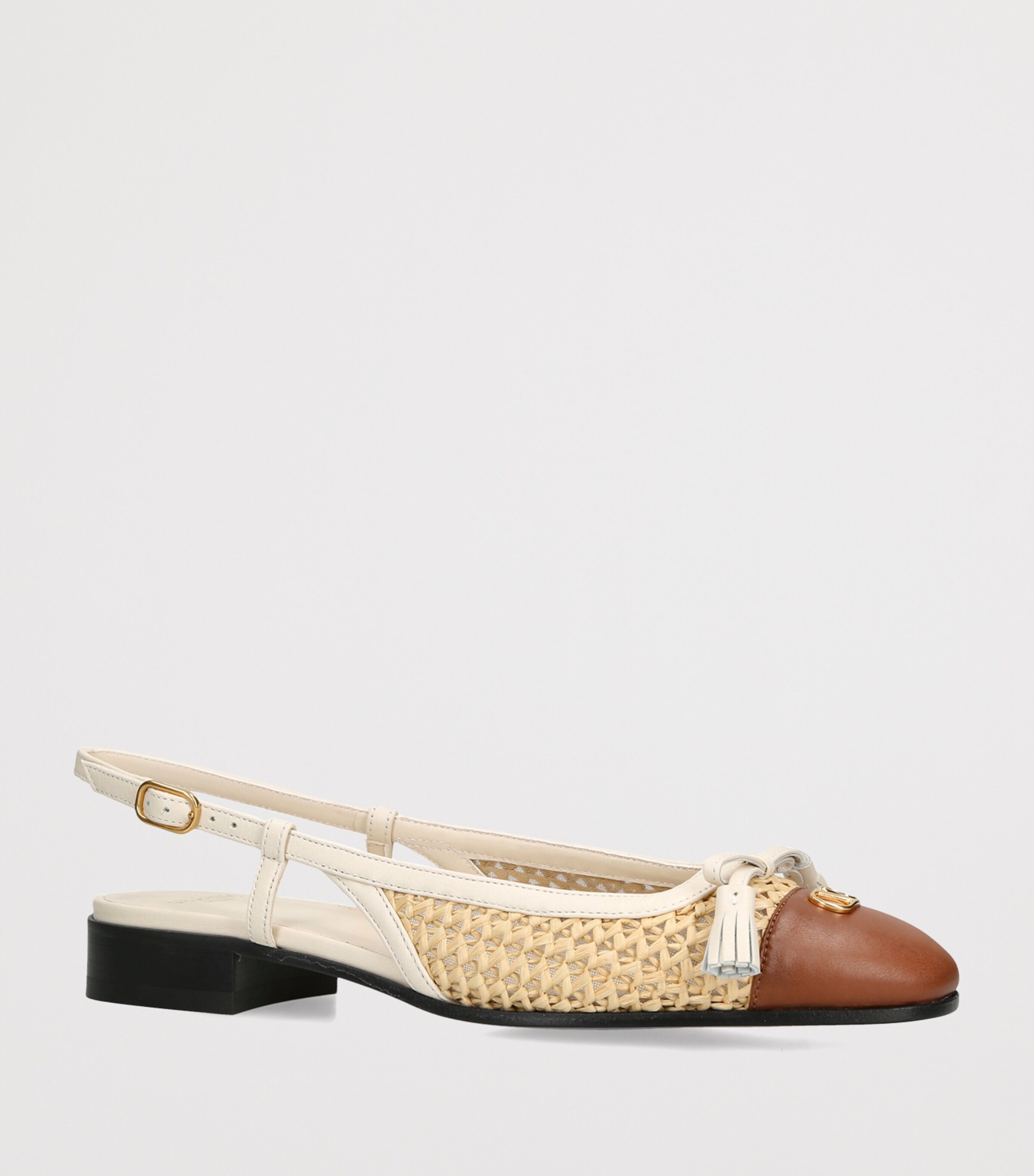 Valentino Garavani Raffia Velet du Roi Slingback Flats 25 Cream Comb Image 3