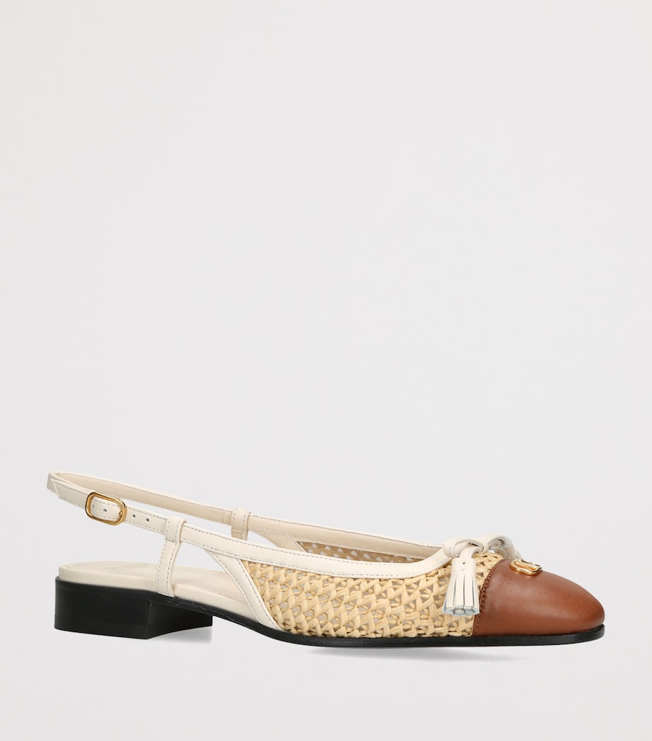 Valentino Garavani Raffia Velet du Roi Slingback Flats 25 Cream Comb Image 3