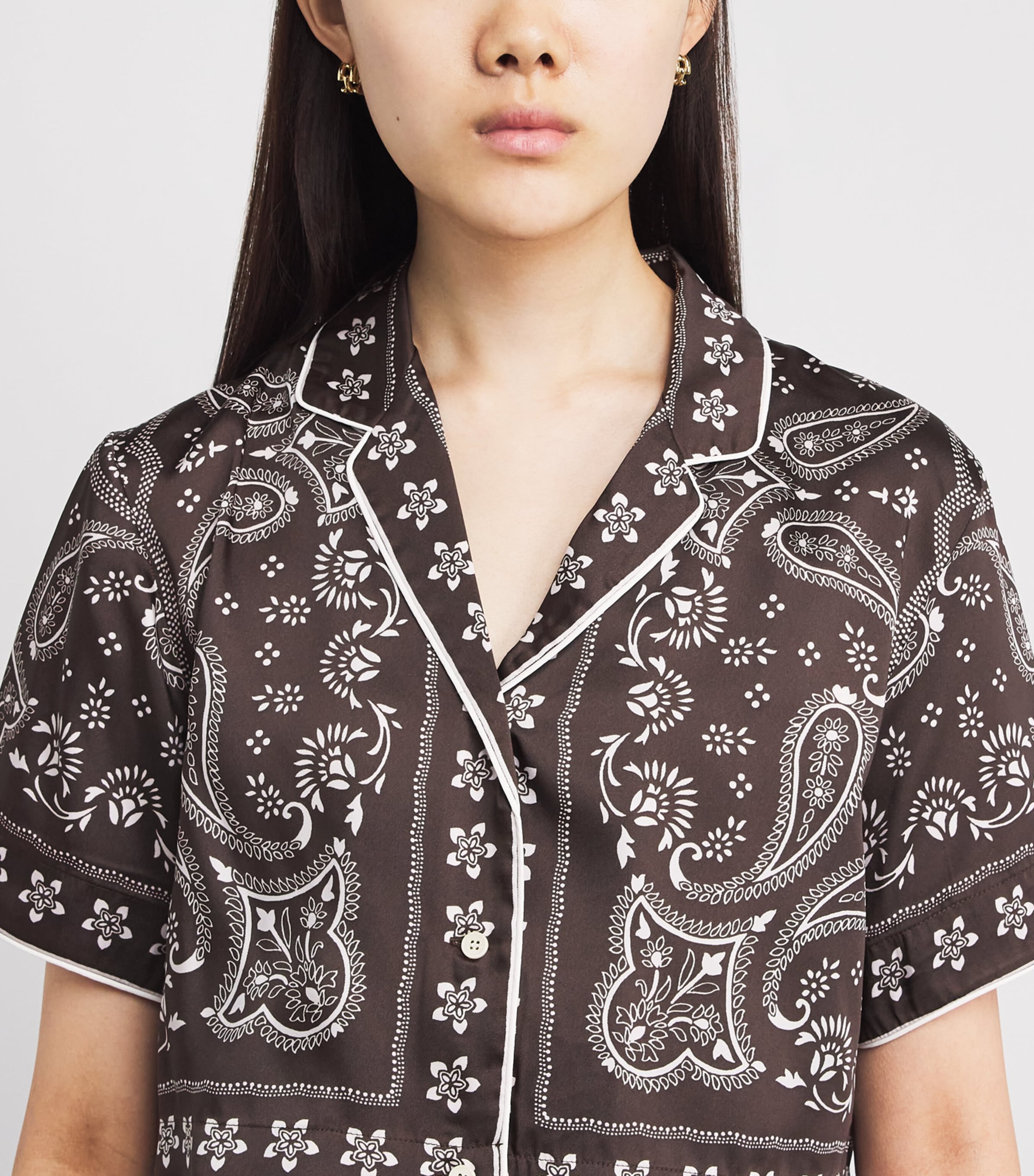 Sandro Paris Womens Satin Bandana Cropped Shirt Taupe / White Image 3