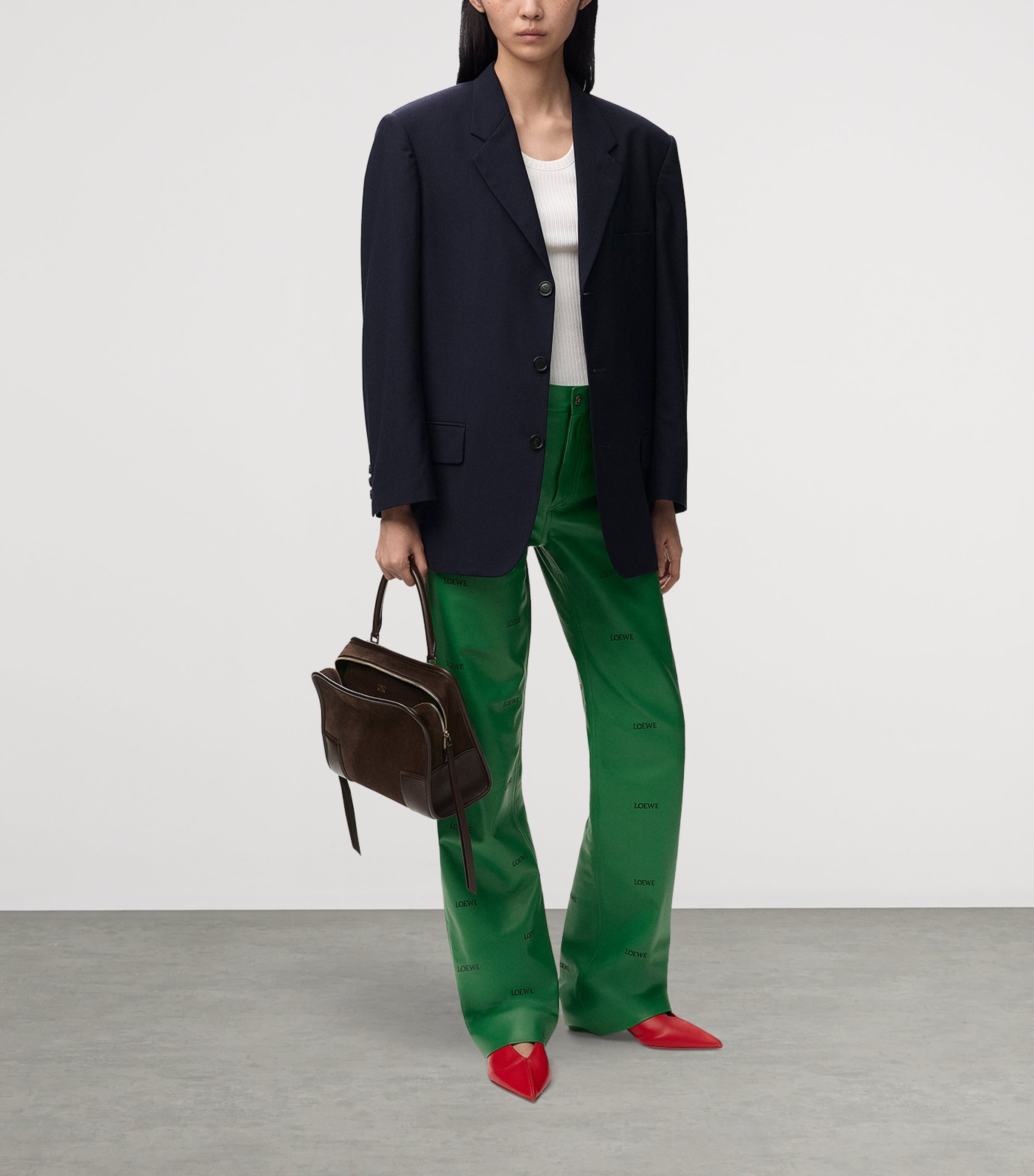 LOEWE Womens Wool Single-Breasted Blazer Navy Blue Image 2