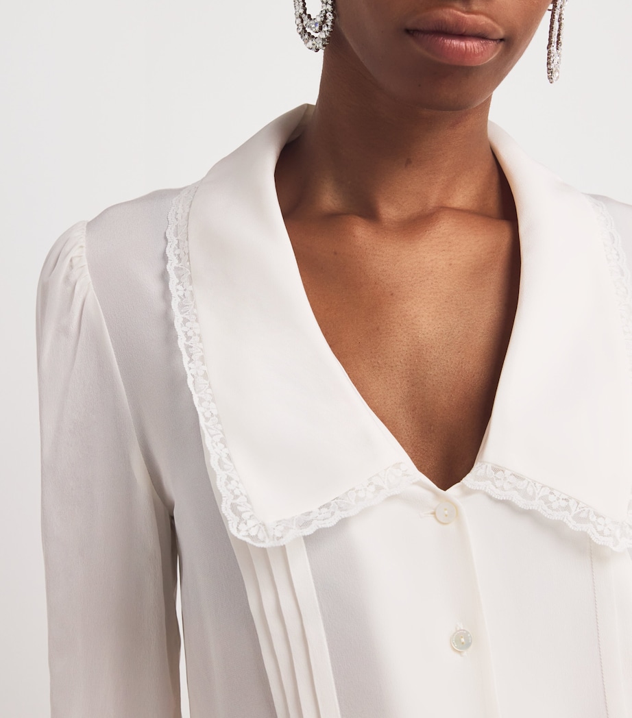Silk Lace-Trim Blouse 0822 WHITE Image 7